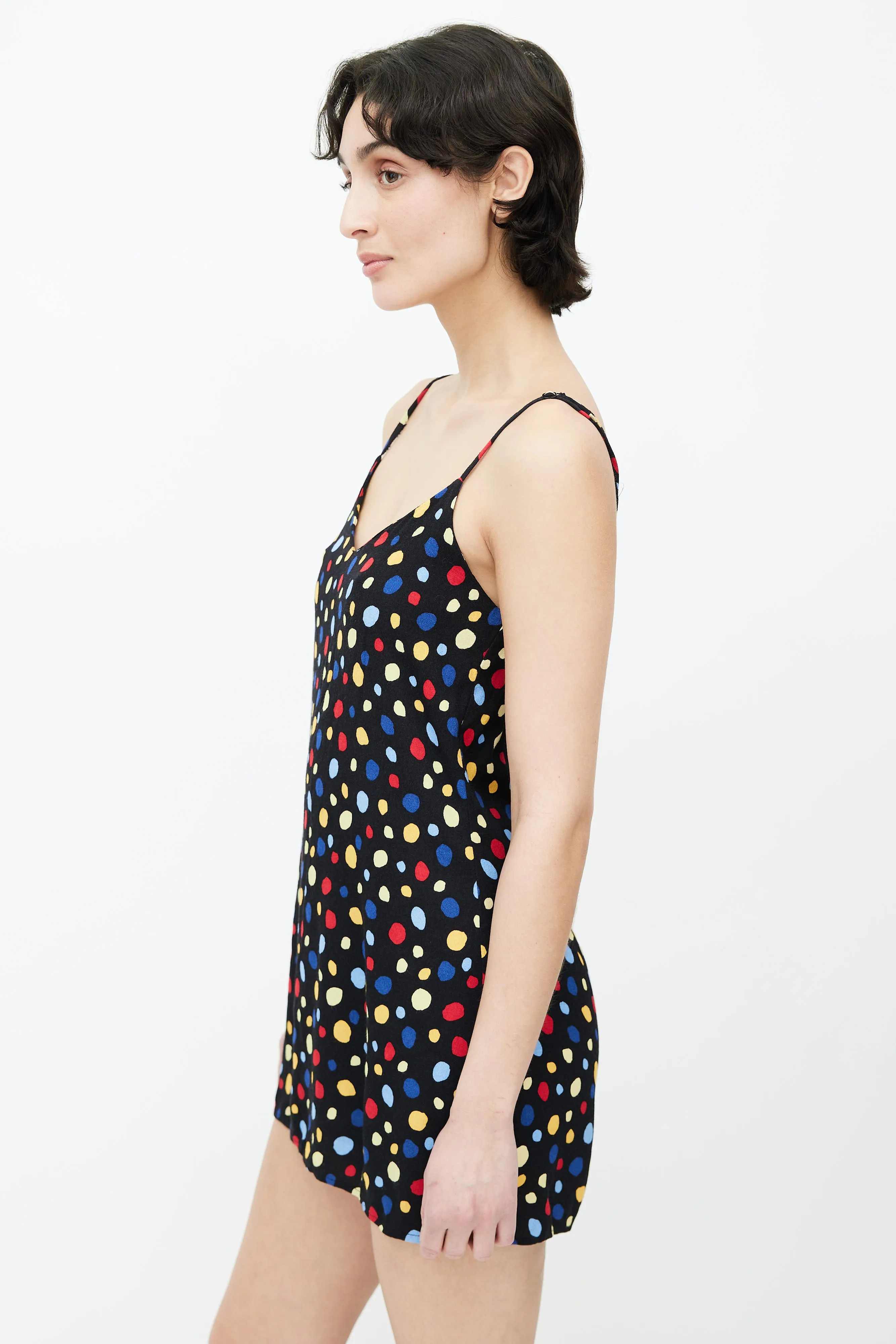Black & Multicolor Polka Dots Print Slip Dress