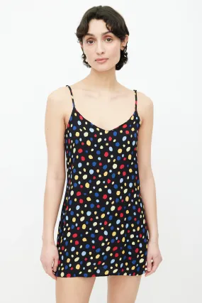 Black & Multicolor Polka Dots Print Slip Dress