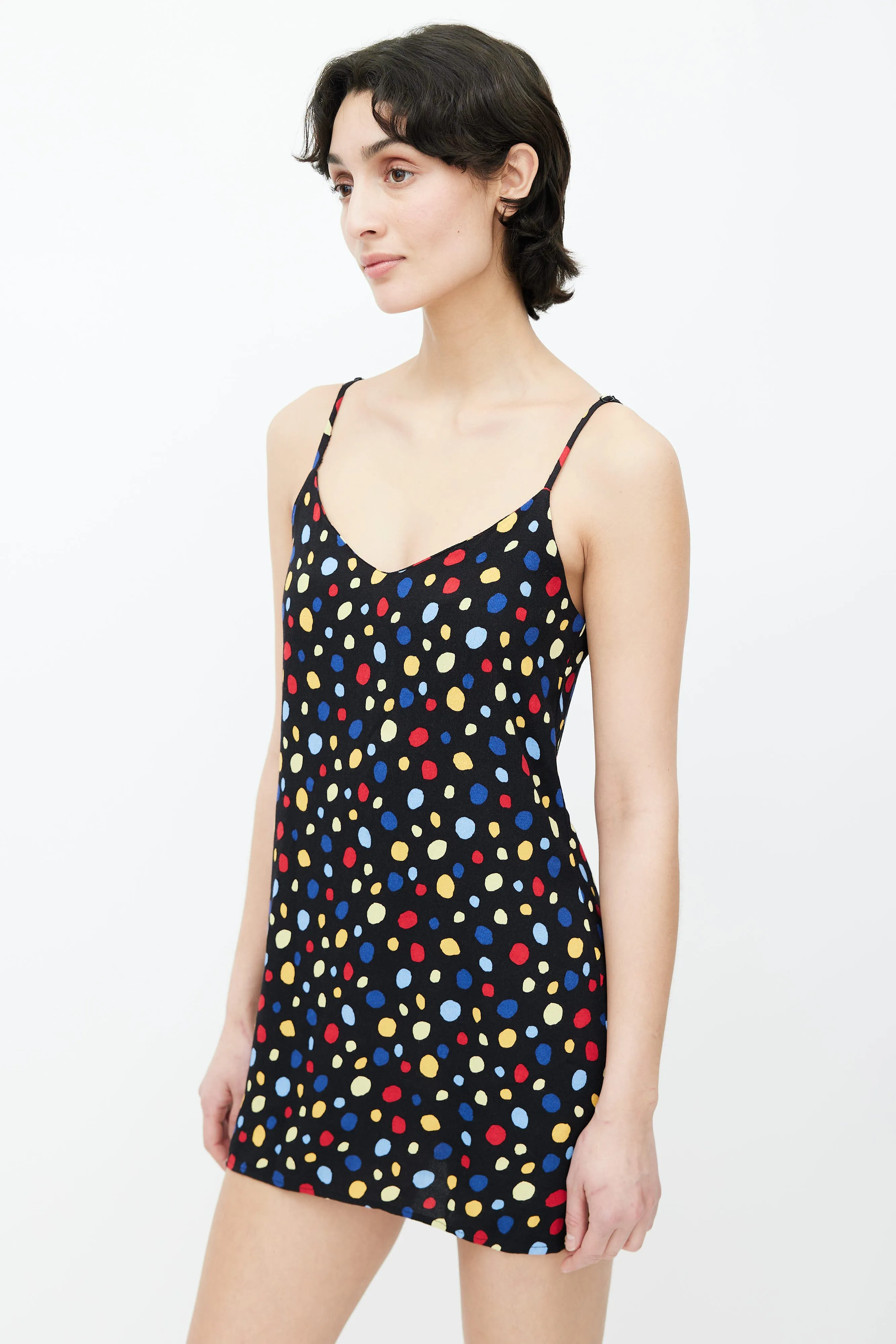 Black & Multicolor Polka Dots Print Slip Dress