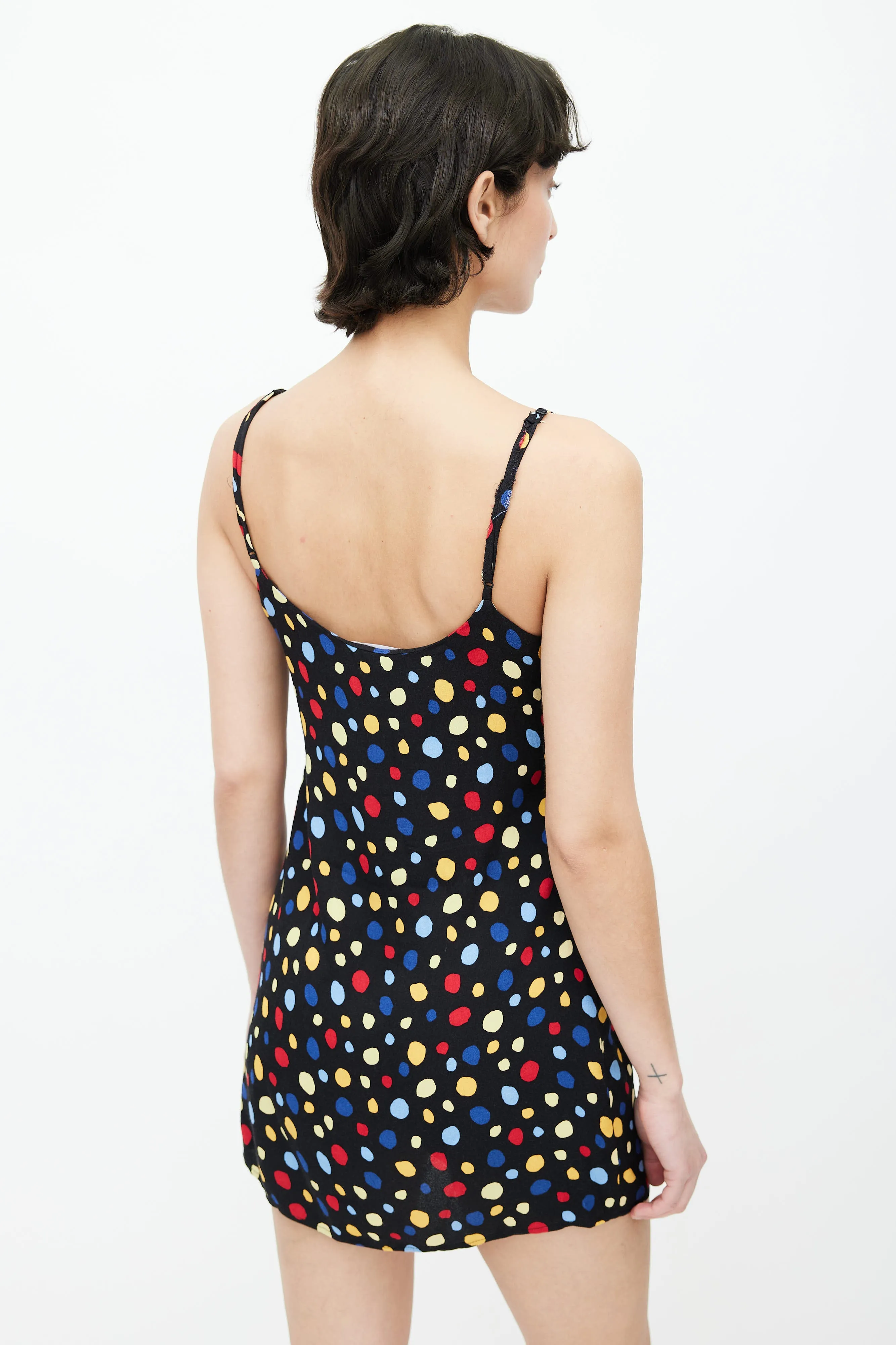 Black & Multicolor Polka Dots Print Slip Dress