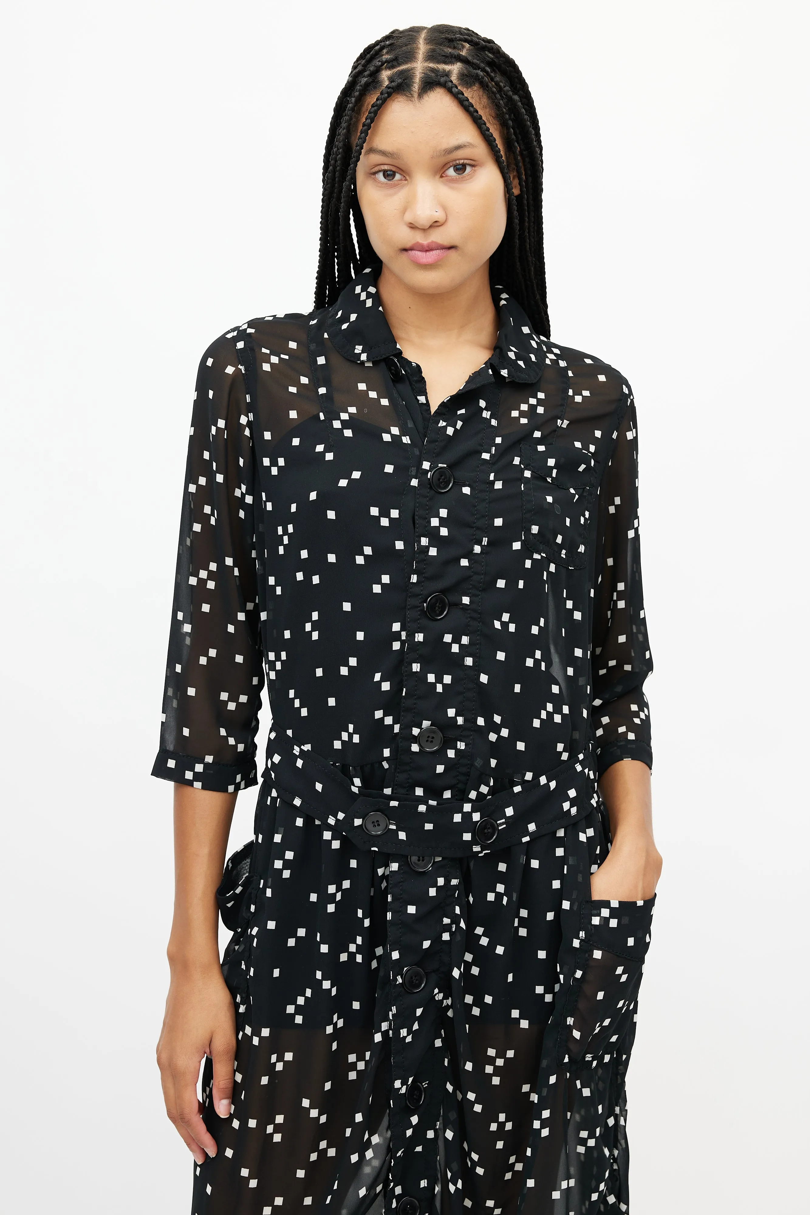 Black & White Belted Square Dress