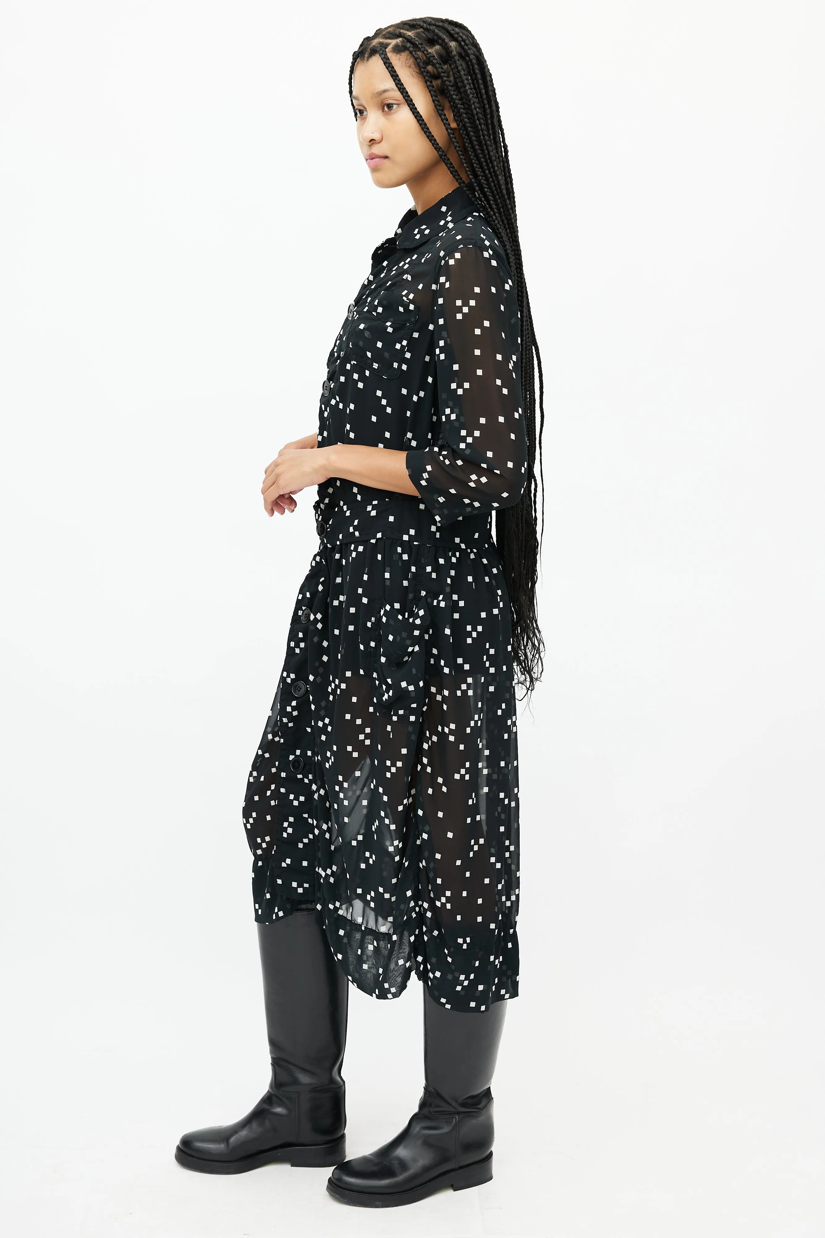 Black & White Belted Square Dress