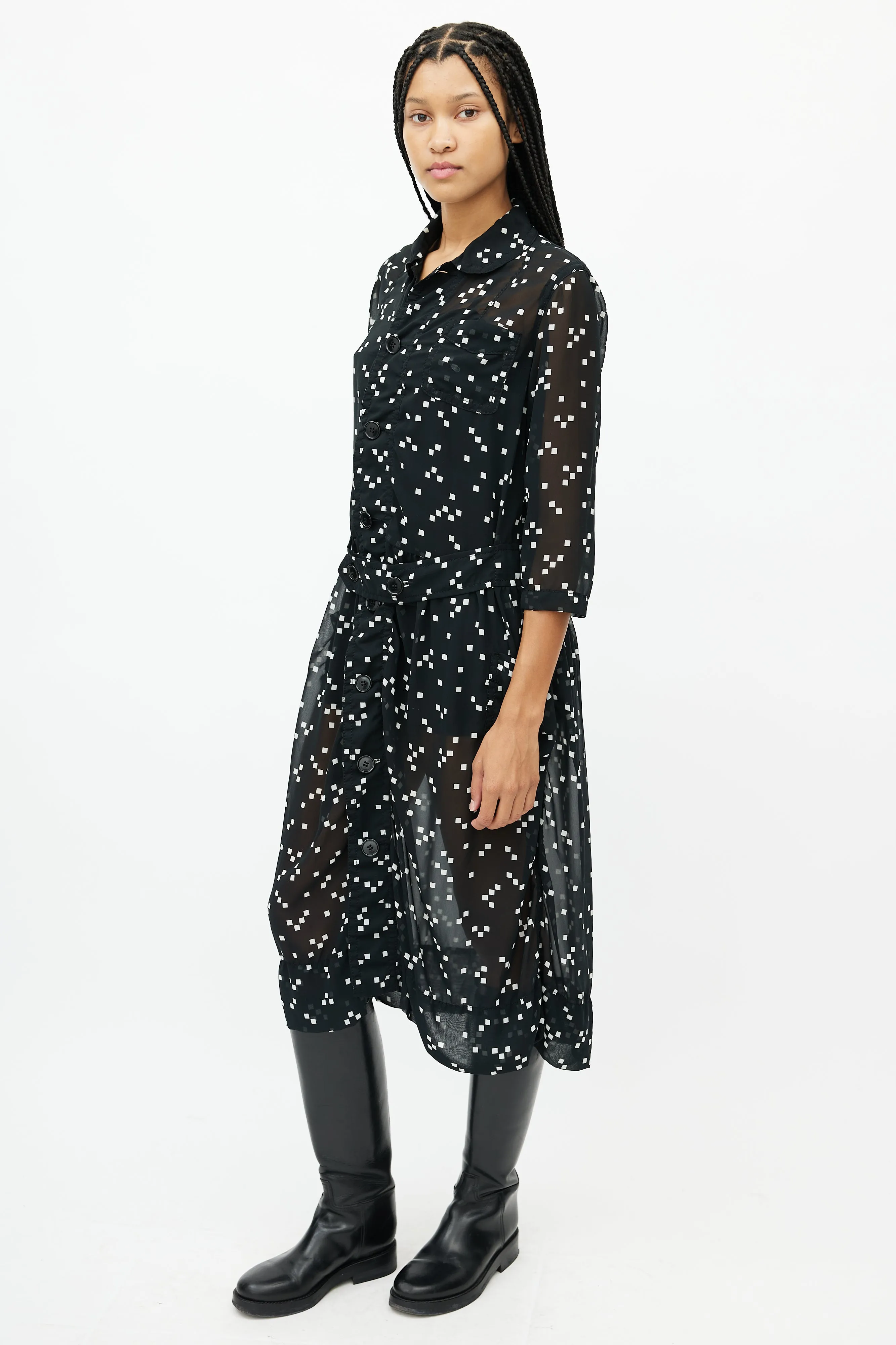 Black & White Belted Square Dress