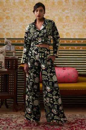 Black Mehr Printed Crop Blazer & Pant Co-Ord Set