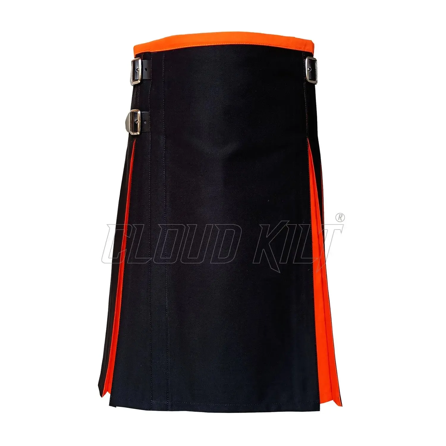 Black With Orange Tartan Style Hybrid Kilt