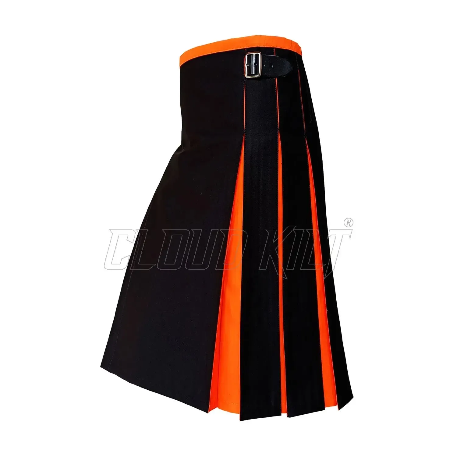 Black With Orange Tartan Style Hybrid Kilt