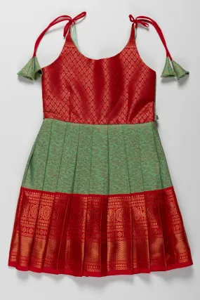 Elegant Banarasi Tie-Up Frock Design for Girls - Pattu Silk Dress for Tonsure and Naming Ceremonies
