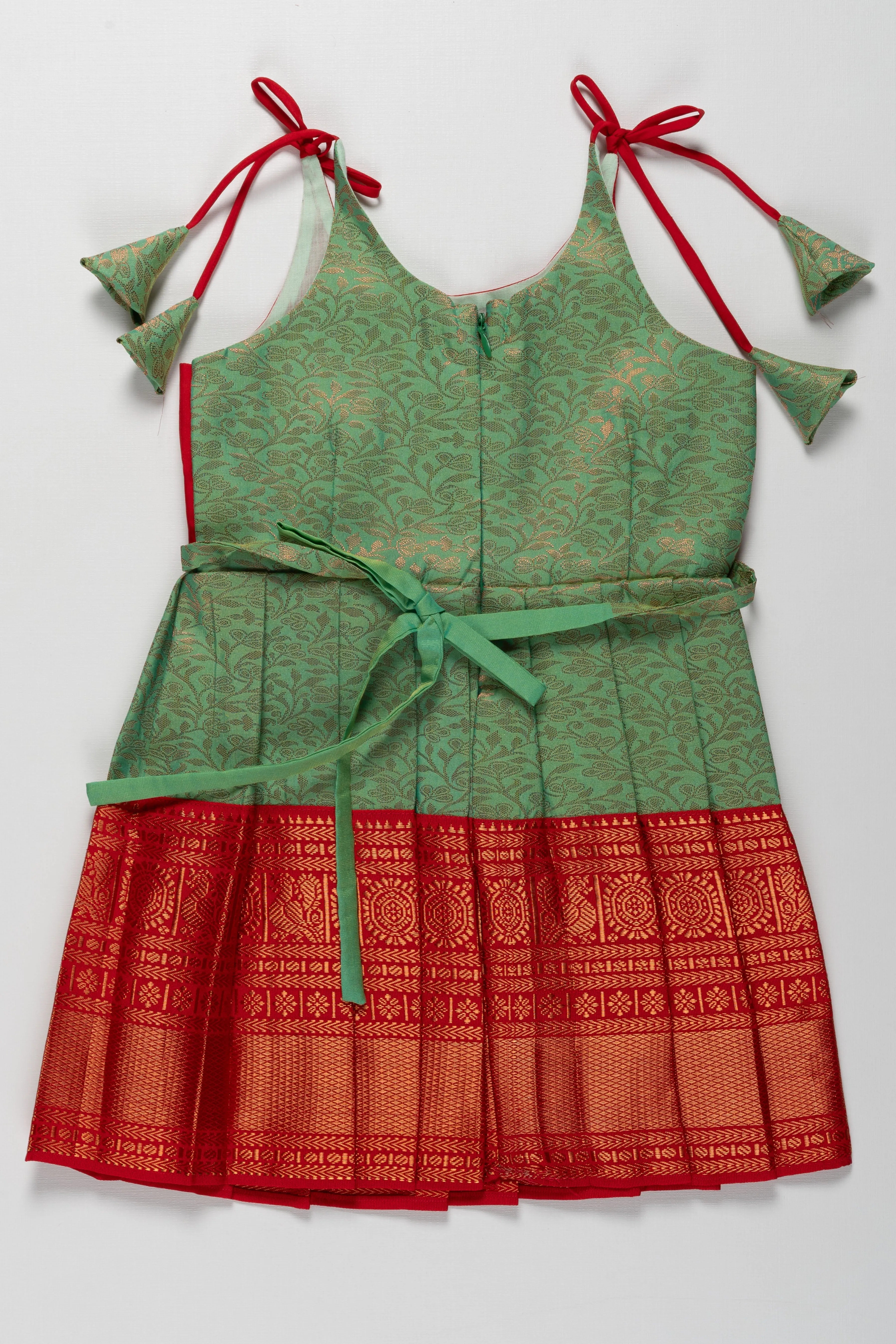 Elegant Banarasi Tie-Up Frock Design for Girls - Pattu Silk Dress for Tonsure and Naming Ceremonies