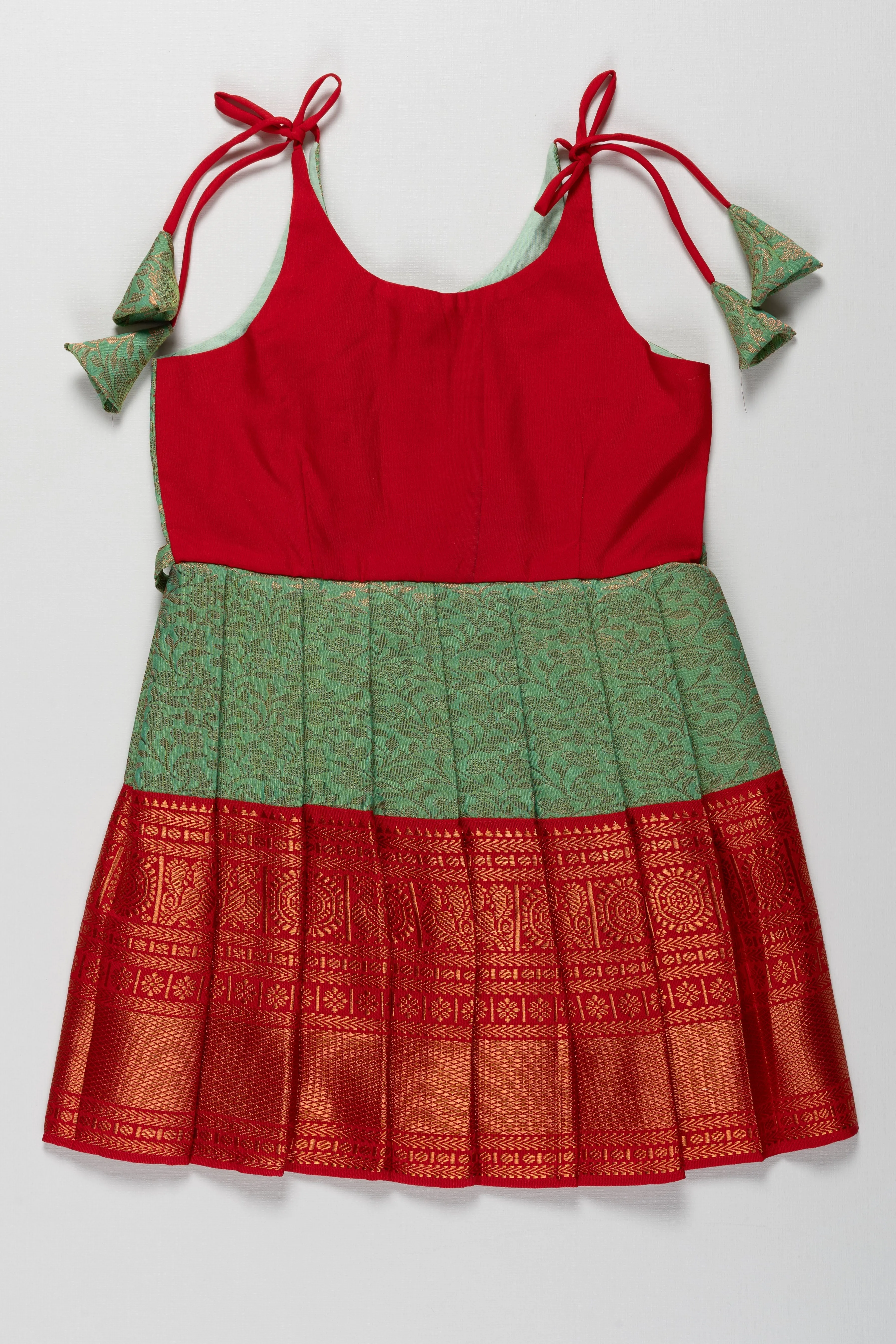 Elegant Banarasi Tie-Up Frock Design for Girls - Pattu Silk Dress for Tonsure and Naming Ceremonies