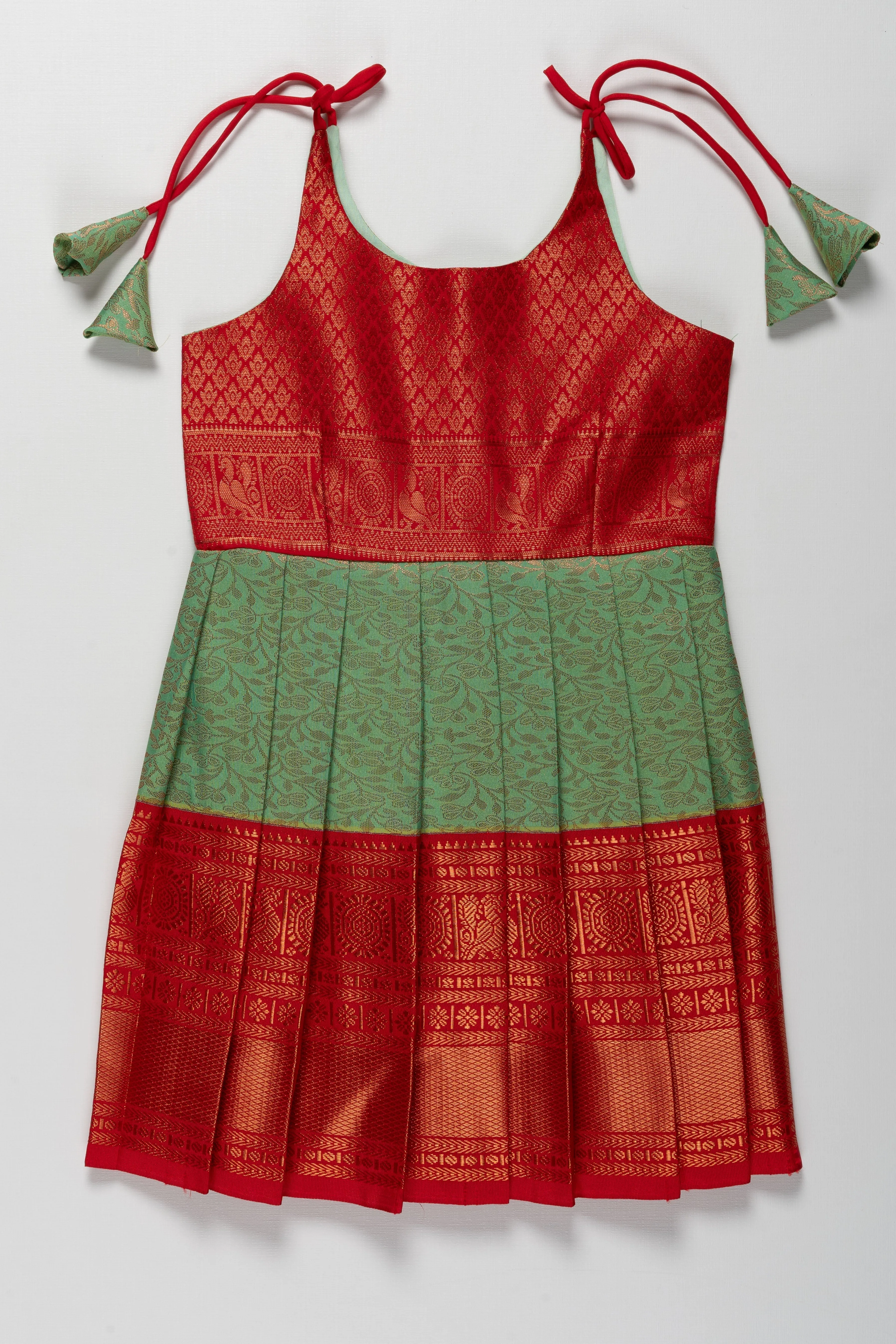 Elegant Banarasi Tie-Up Frock Design for Girls - Pattu Silk Dress for Tonsure and Naming Ceremonies