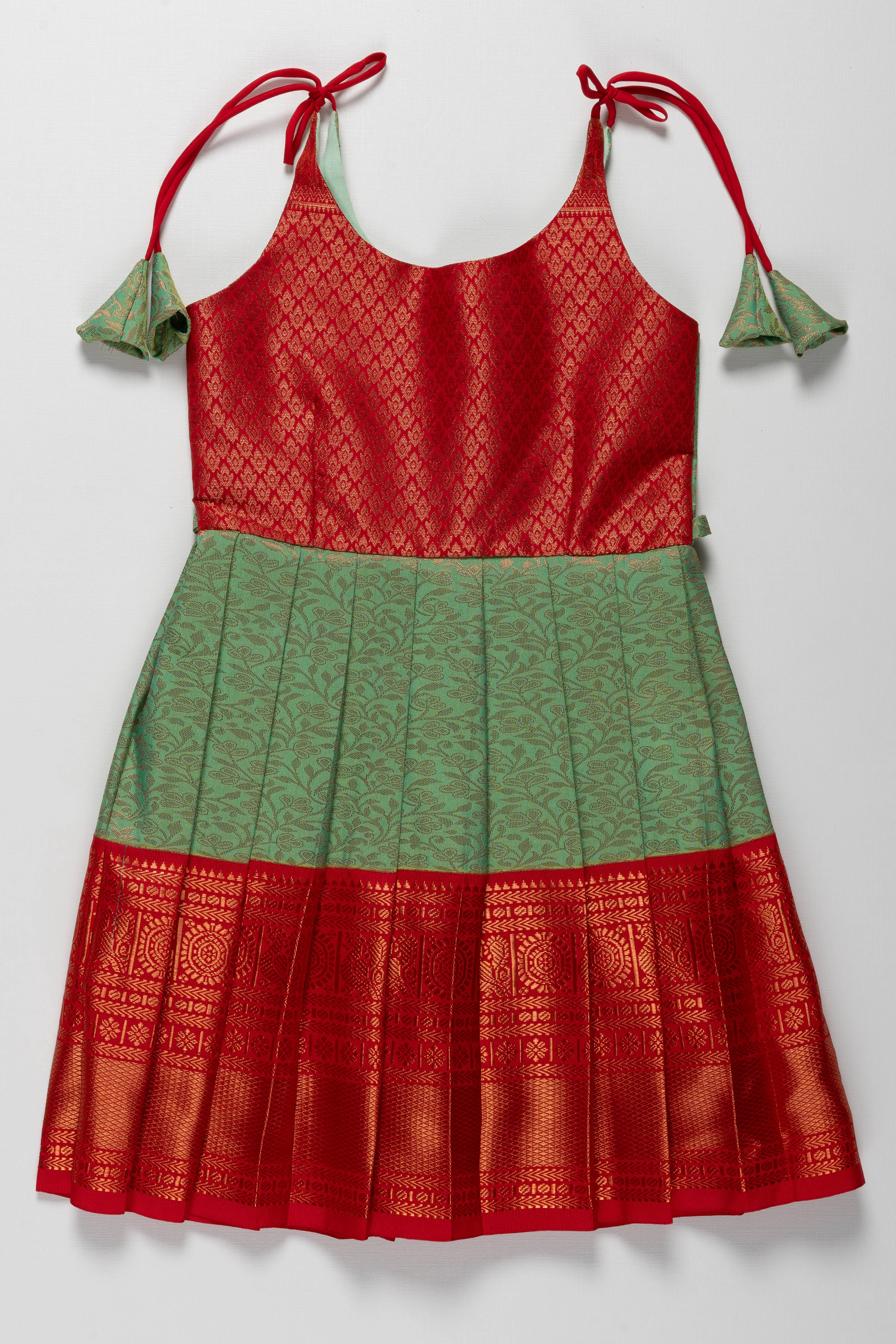 Elegant Banarasi Tie-Up Frock Design for Girls - Pattu Silk Dress for Tonsure and Naming Ceremonies