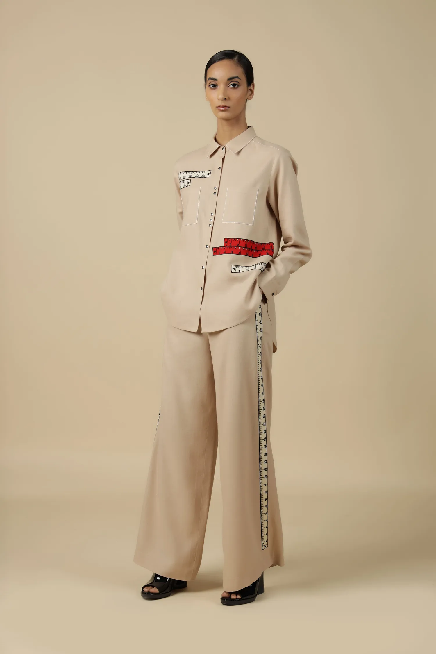 Flared Pants Of (Measuring Tape High Low Shirt)