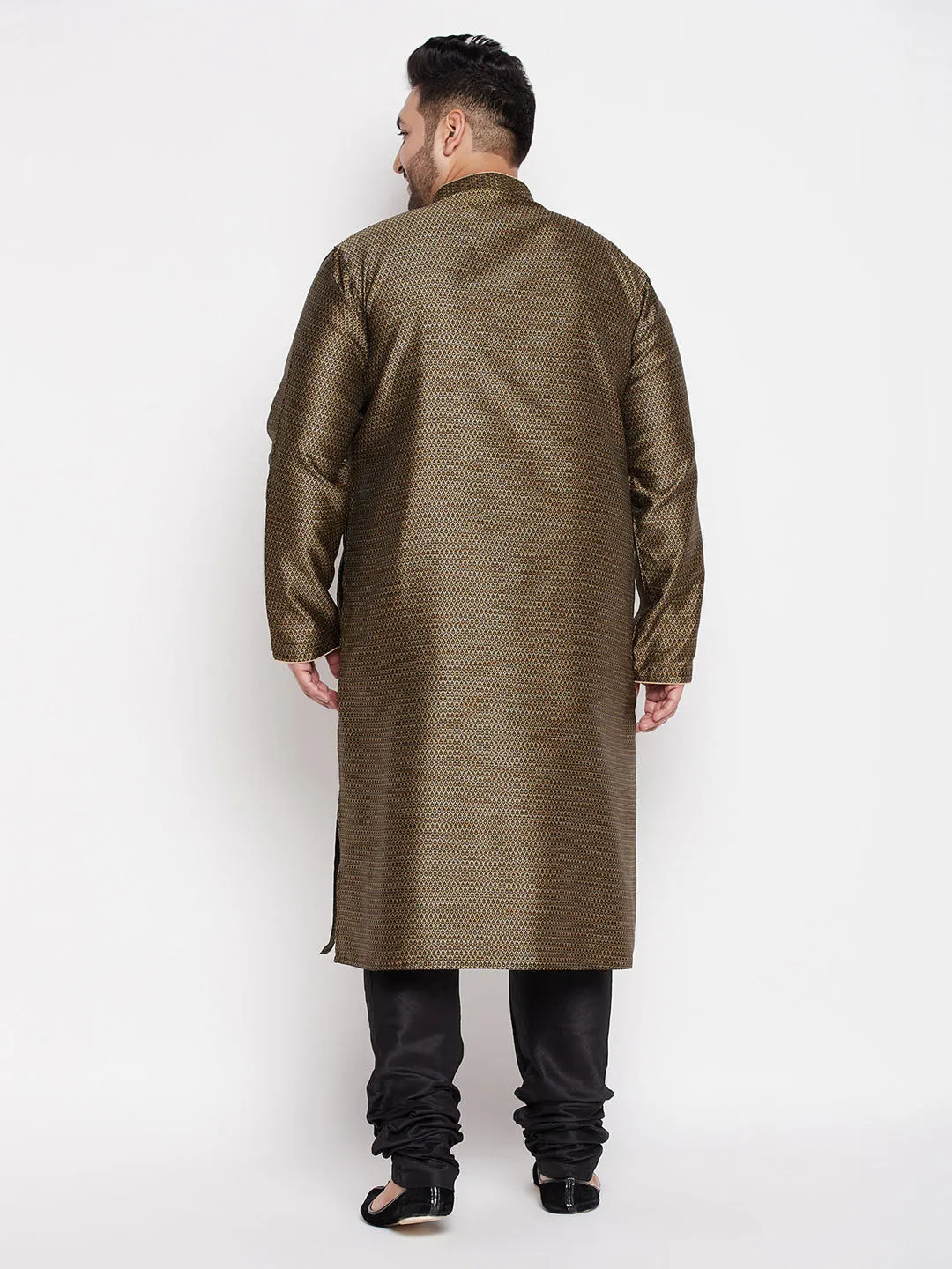 Jashvi Men's Plus Size Black Woven Kurta And Pyjama Set
