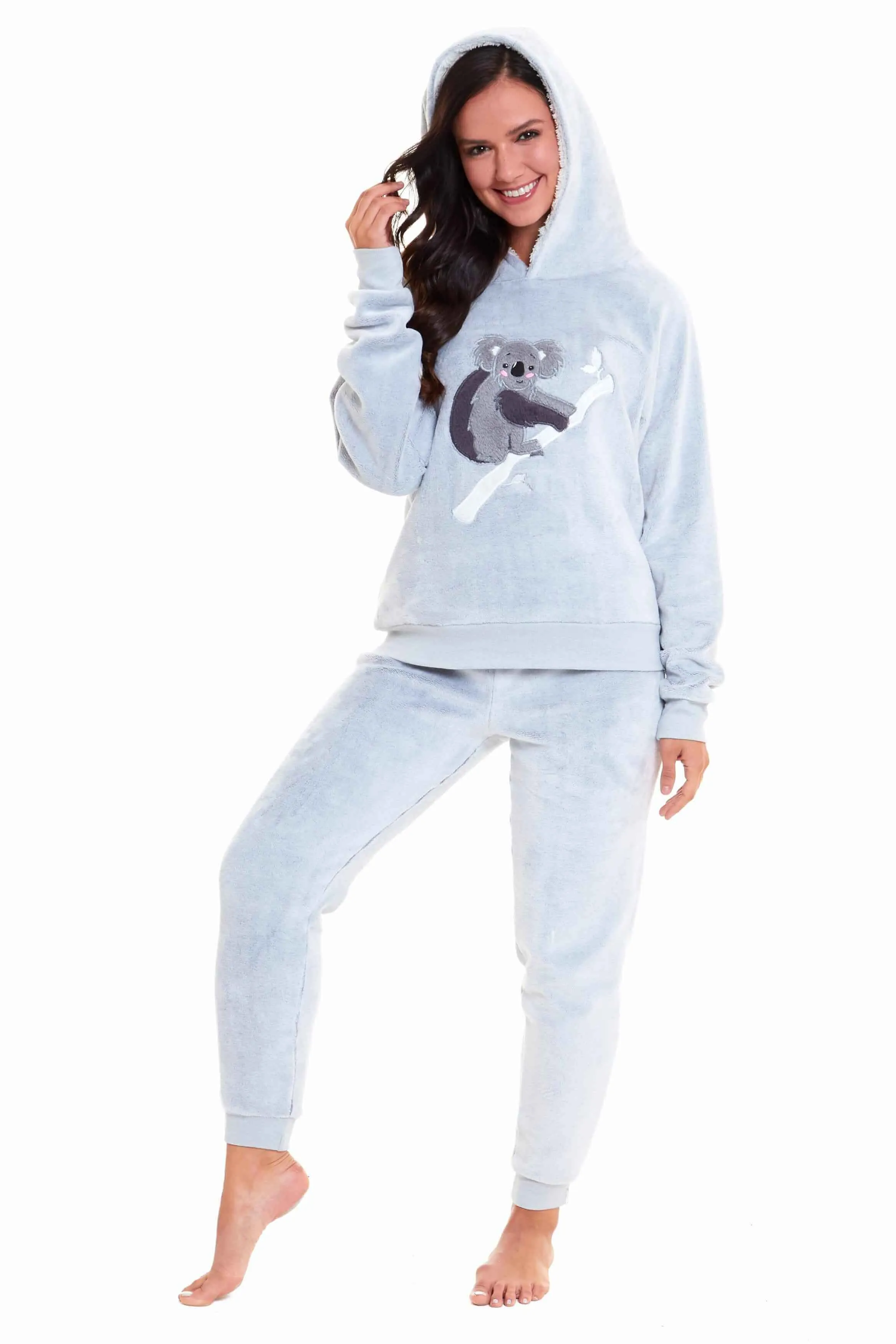 Koala Bear Fleece Hooded Pyjama Set Soft Plush Loungewear for Kids and Adults Cosy Nightwear with Hoodie and Elasticated Pants by Daisy Dreamer