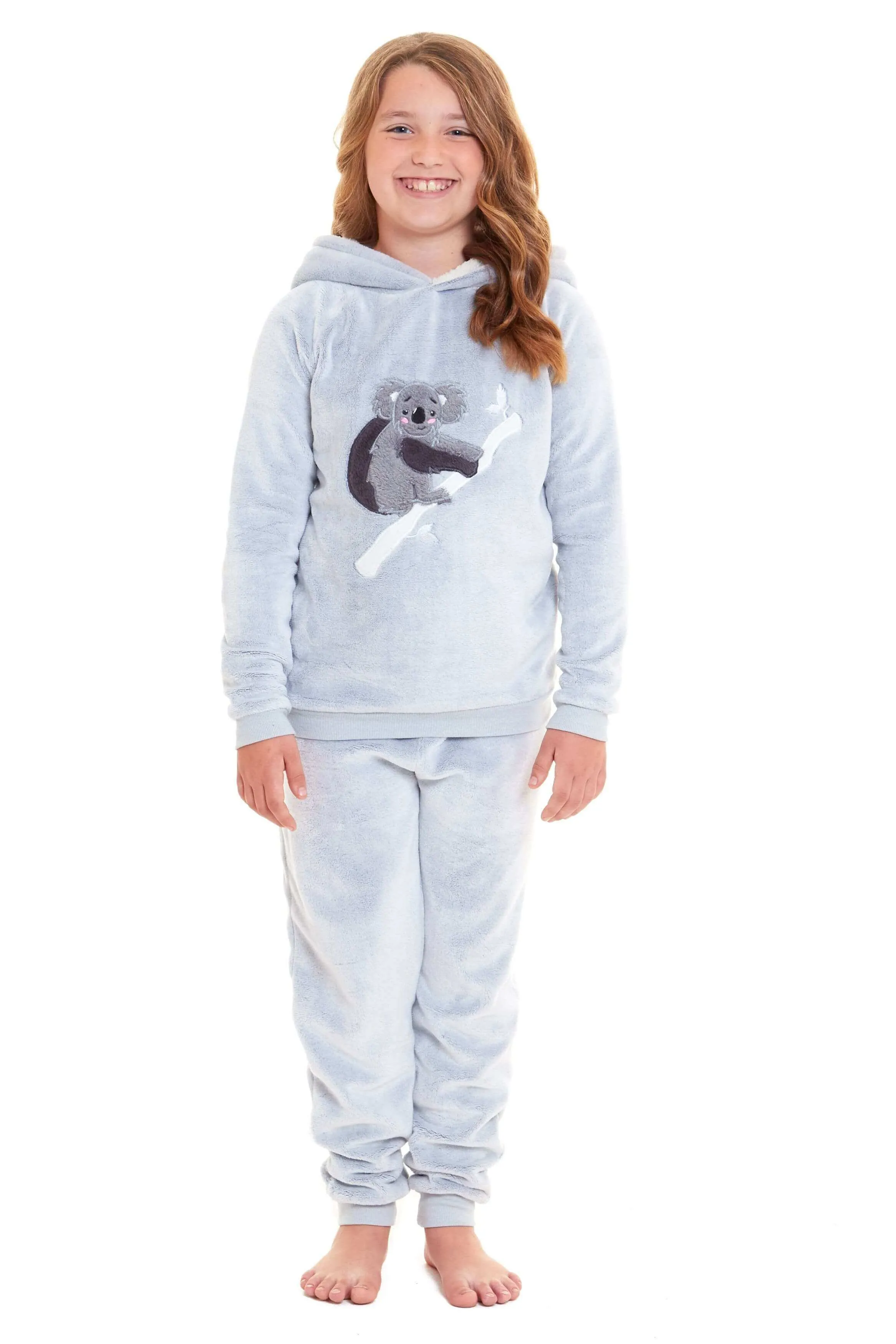 Koala Bear Fleece Hooded Pyjama Set Soft Plush Loungewear for Kids and Adults Cosy Nightwear with Hoodie and Elasticated Pants by Daisy Dreamer