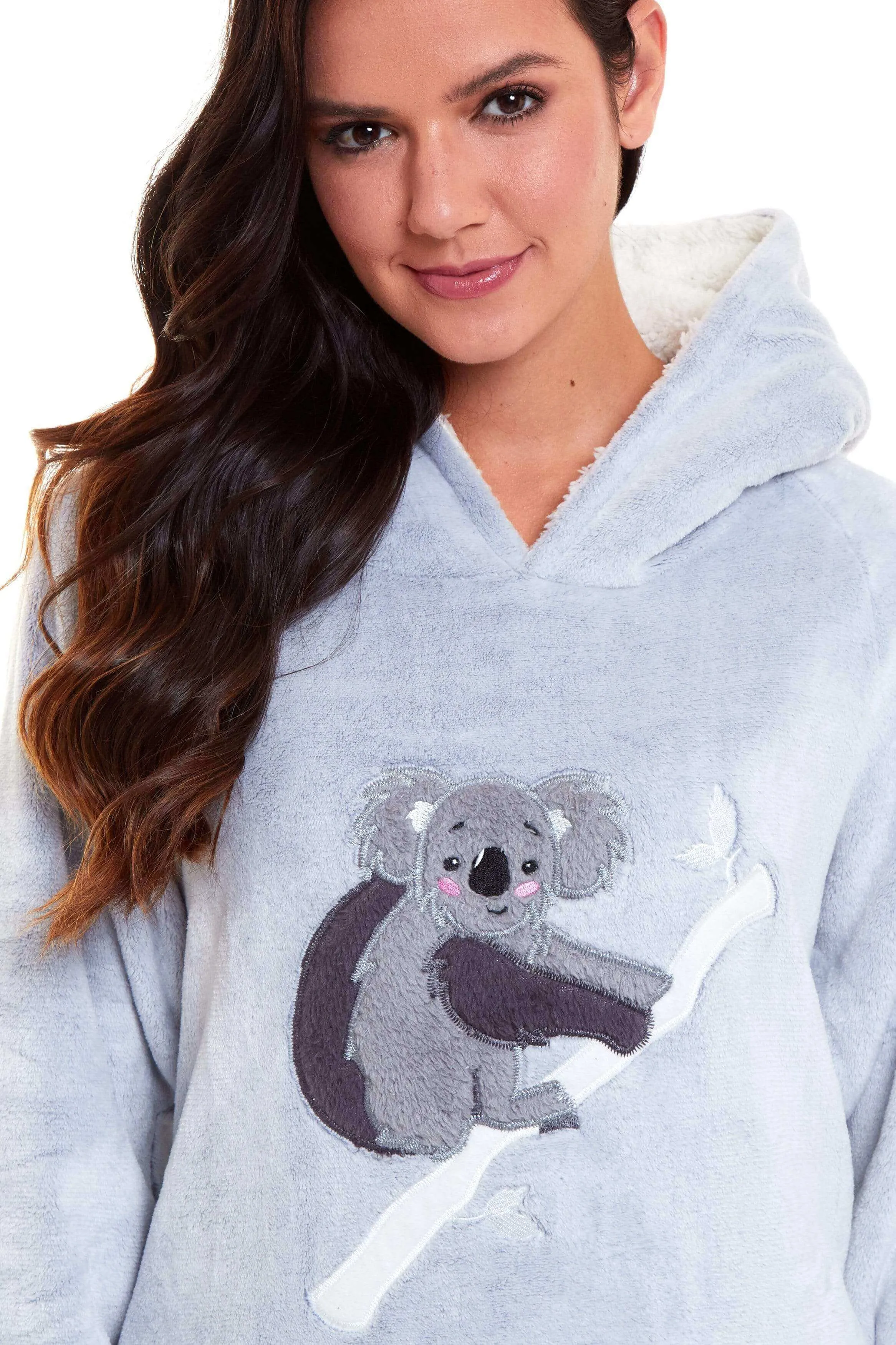 Koala Bear Fleece Hooded Pyjama Set Soft Plush Loungewear for Kids and Adults Cosy Nightwear with Hoodie and Elasticated Pants by Daisy Dreamer