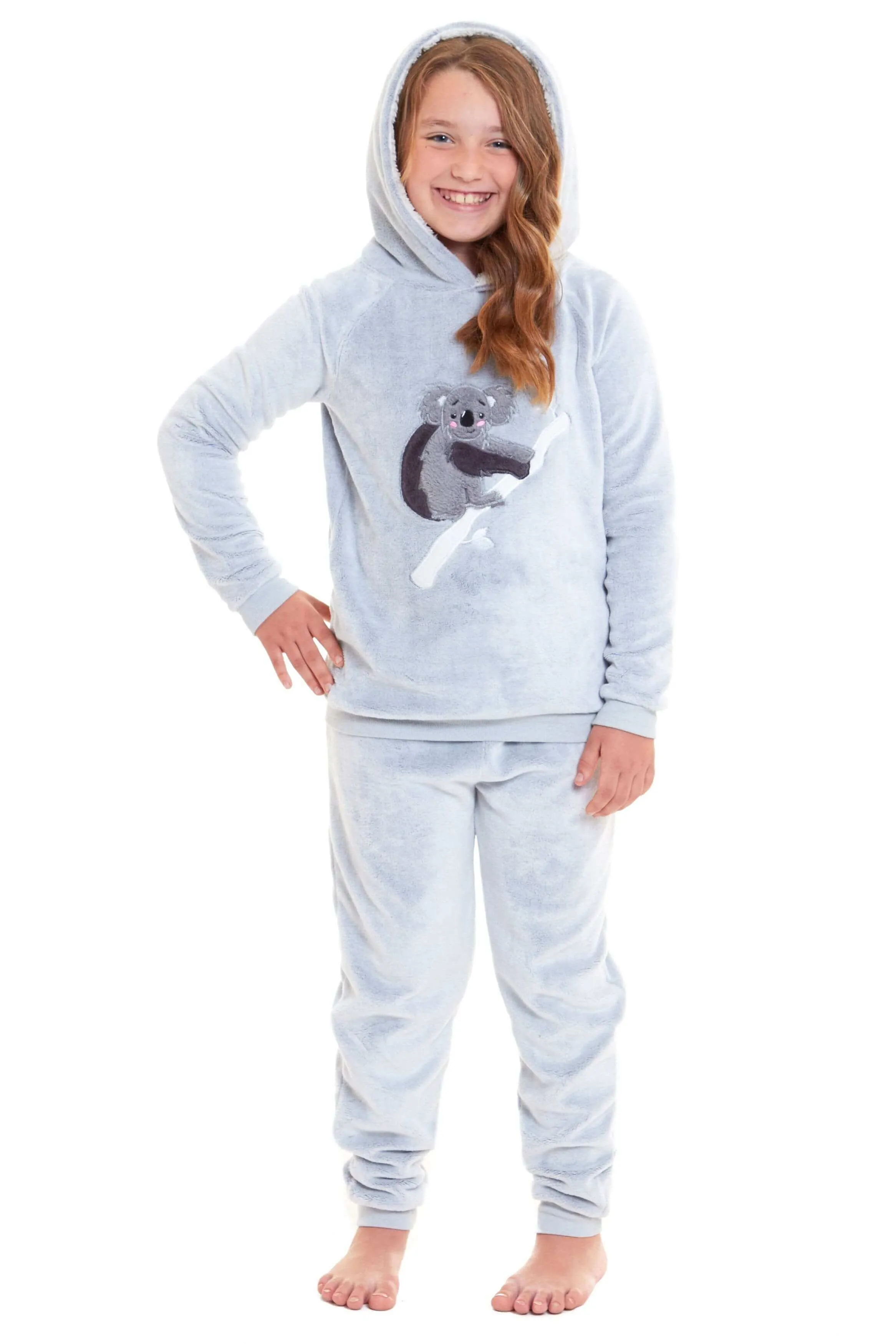 Koala Bear Fleece Hooded Pyjama Set Soft Plush Loungewear for Kids and Adults Cosy Nightwear with Hoodie and Elasticated Pants by Daisy Dreamer