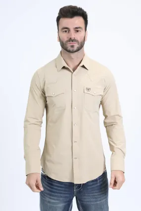 Men's Performance Western Long Sleeve Beige Shirt