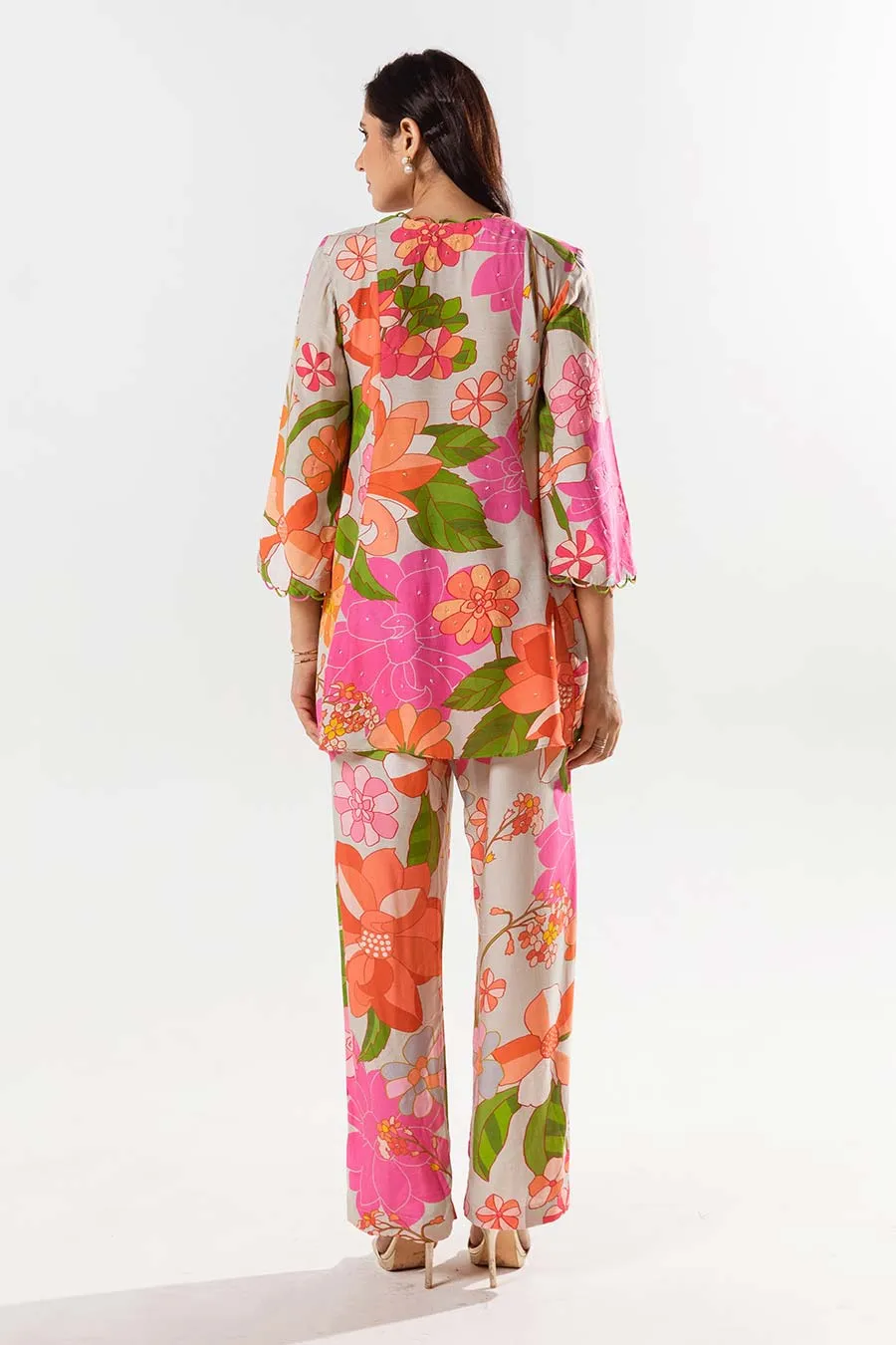 Multicolour Printed Top and Pant Co-ord Set