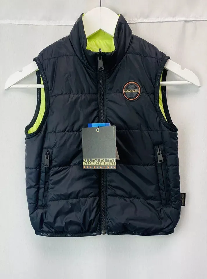 Napapijri BlackLime Boys Santafe Reversible Gilet Age 6 Years Old, New