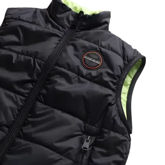 Napapijri BlackLime Boys Santafe Reversible Gilet Age 6 Years Old, New