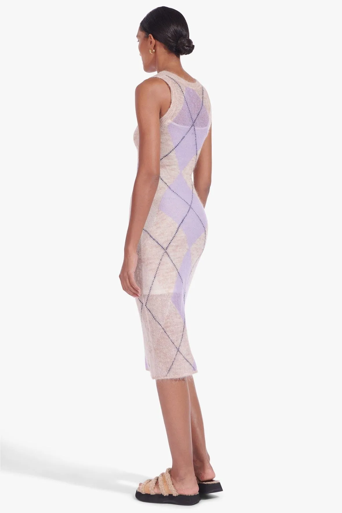 POKER SWEATER DRESS | CRYSTAL GREY ARGYLE