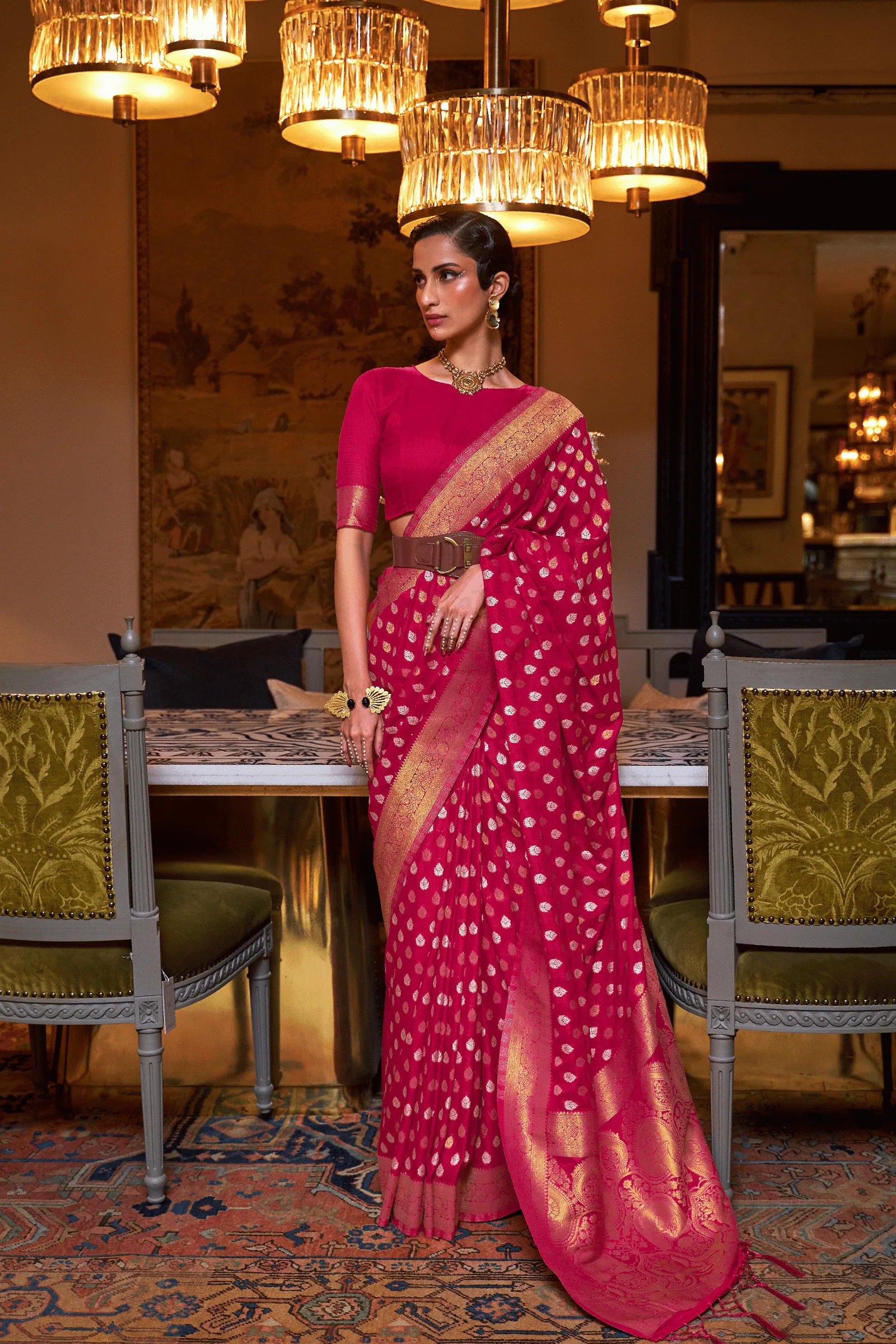 Ready to Wear Copper Zari Woven Silk Saree