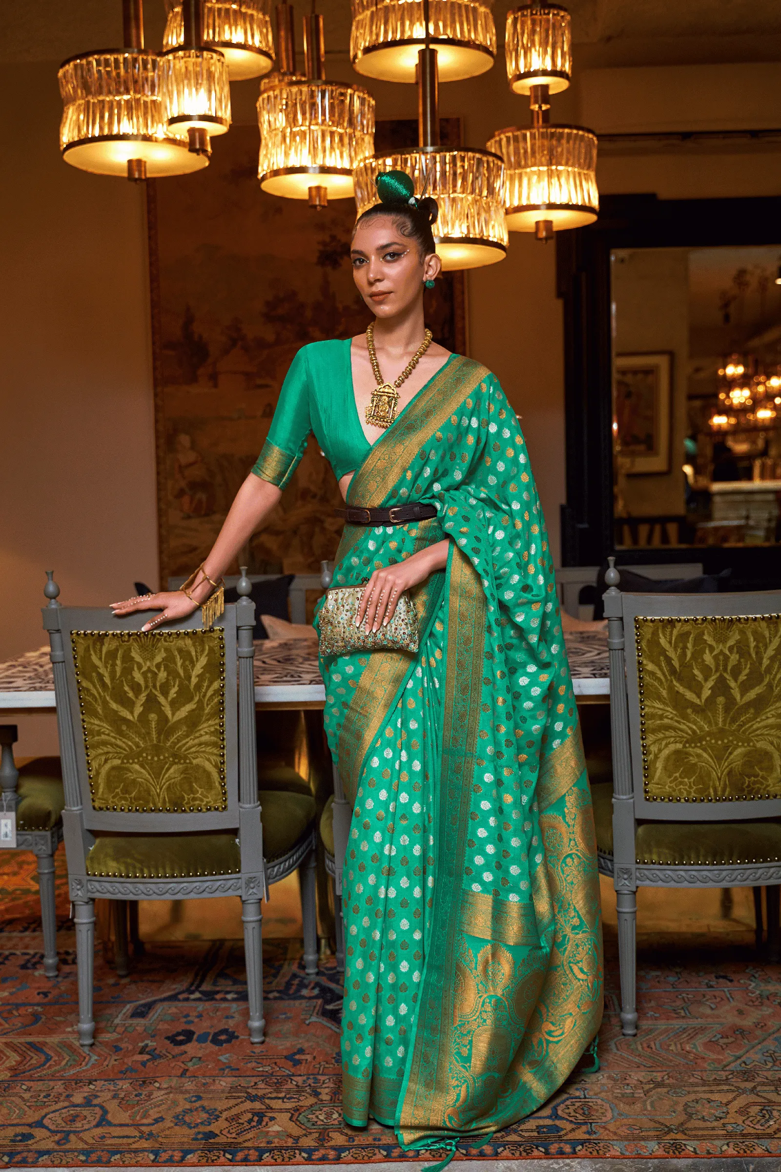 Ready to Wear Copper Zari Woven Silk Saree