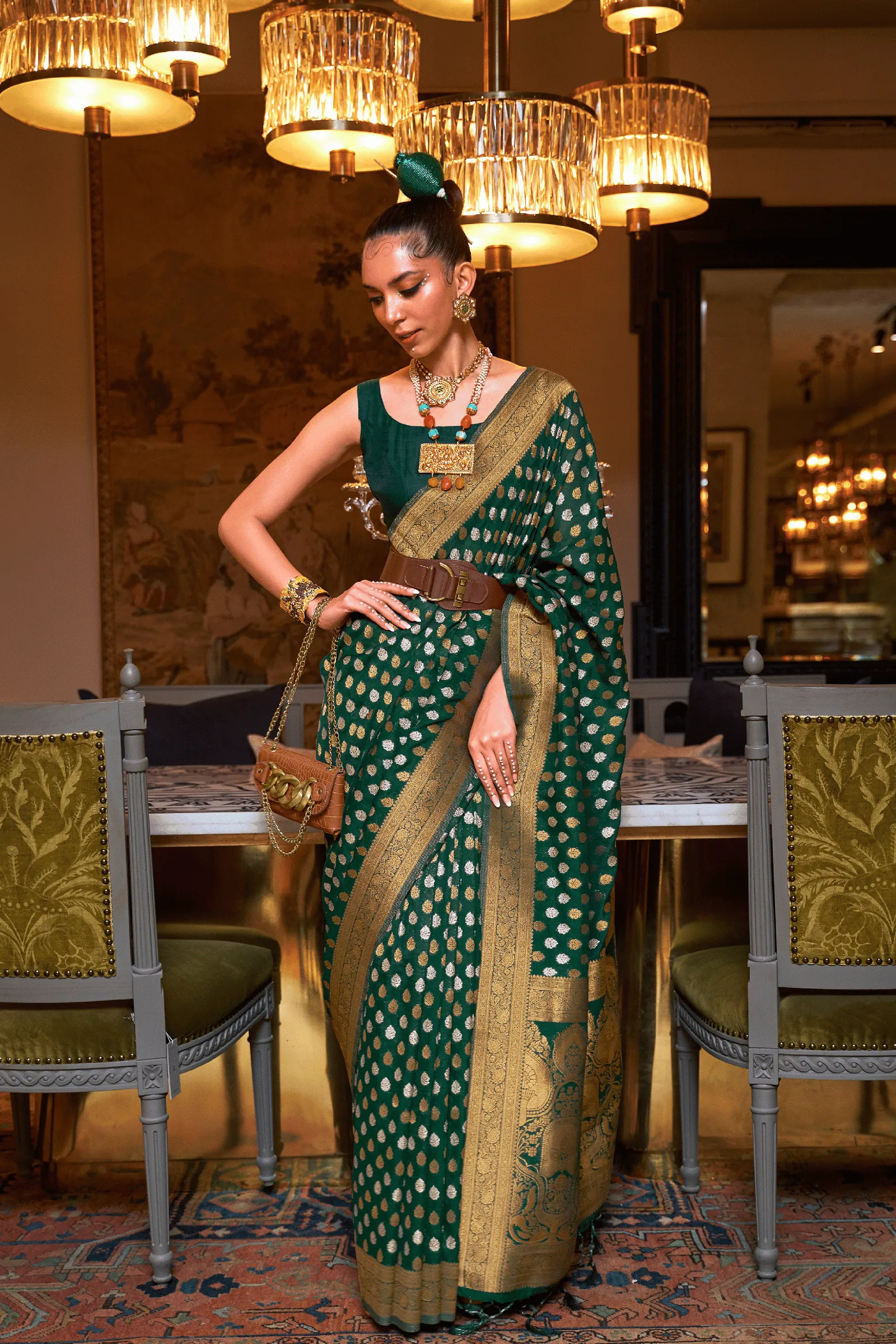 Ready to Wear Copper Zari Woven Silk Saree