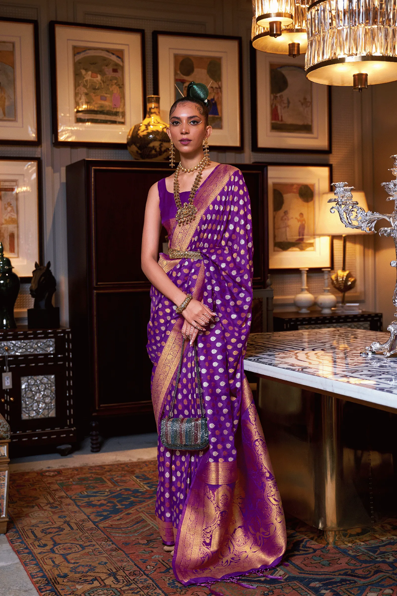 Ready to Wear Copper Zari Woven Silk Saree