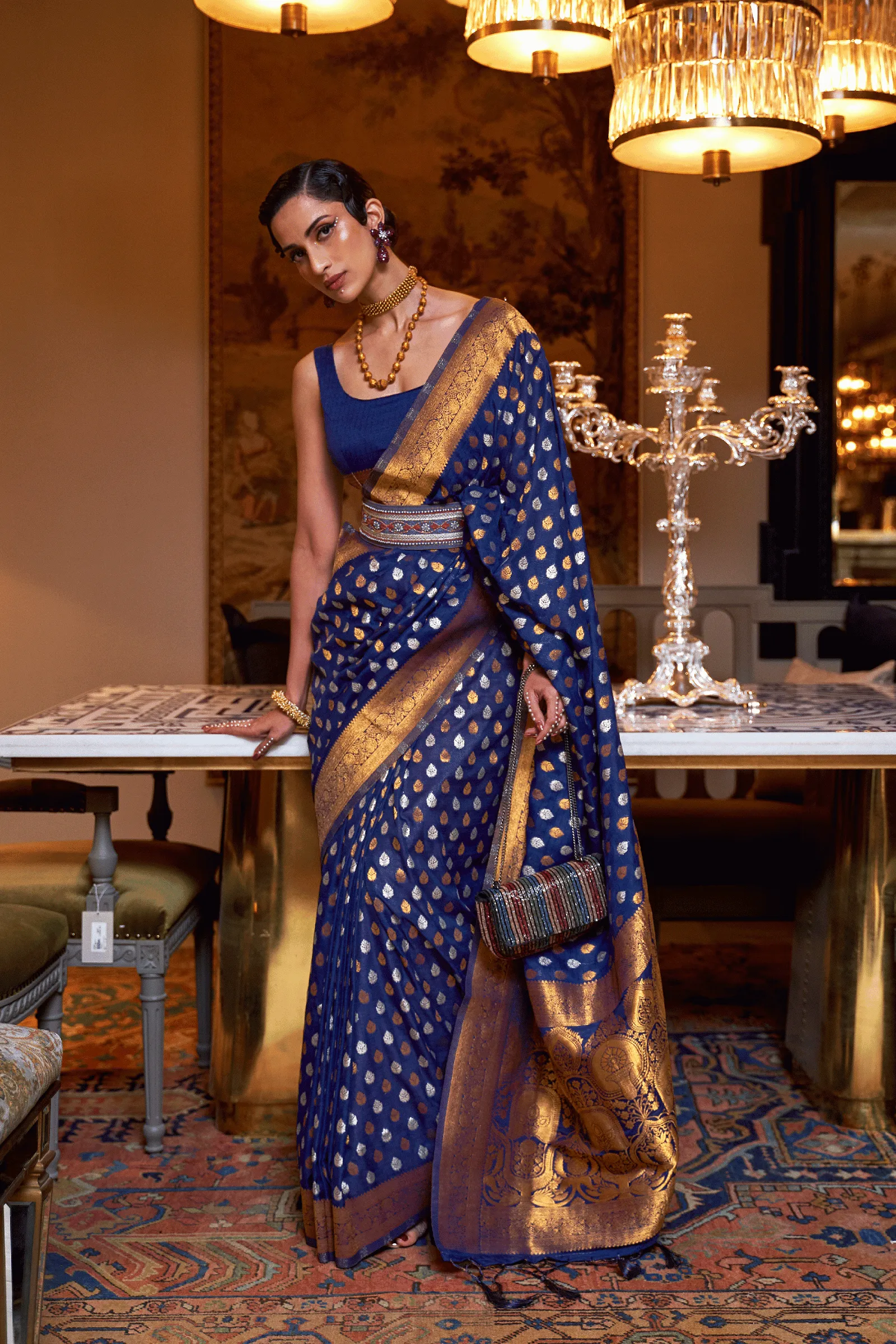 Ready to Wear Copper Zari Woven Silk Saree