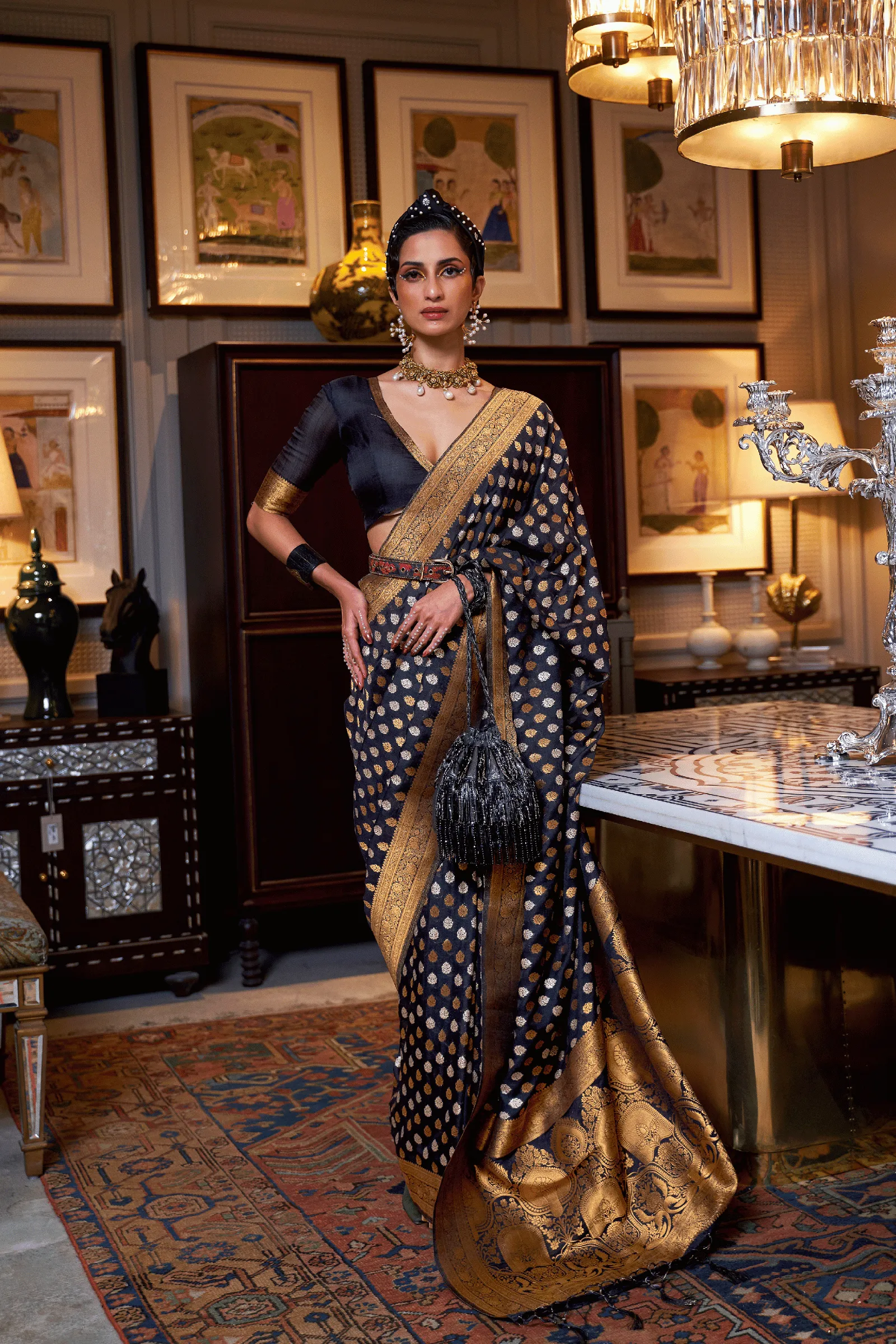 Ready to Wear Copper Zari Woven Silk Saree