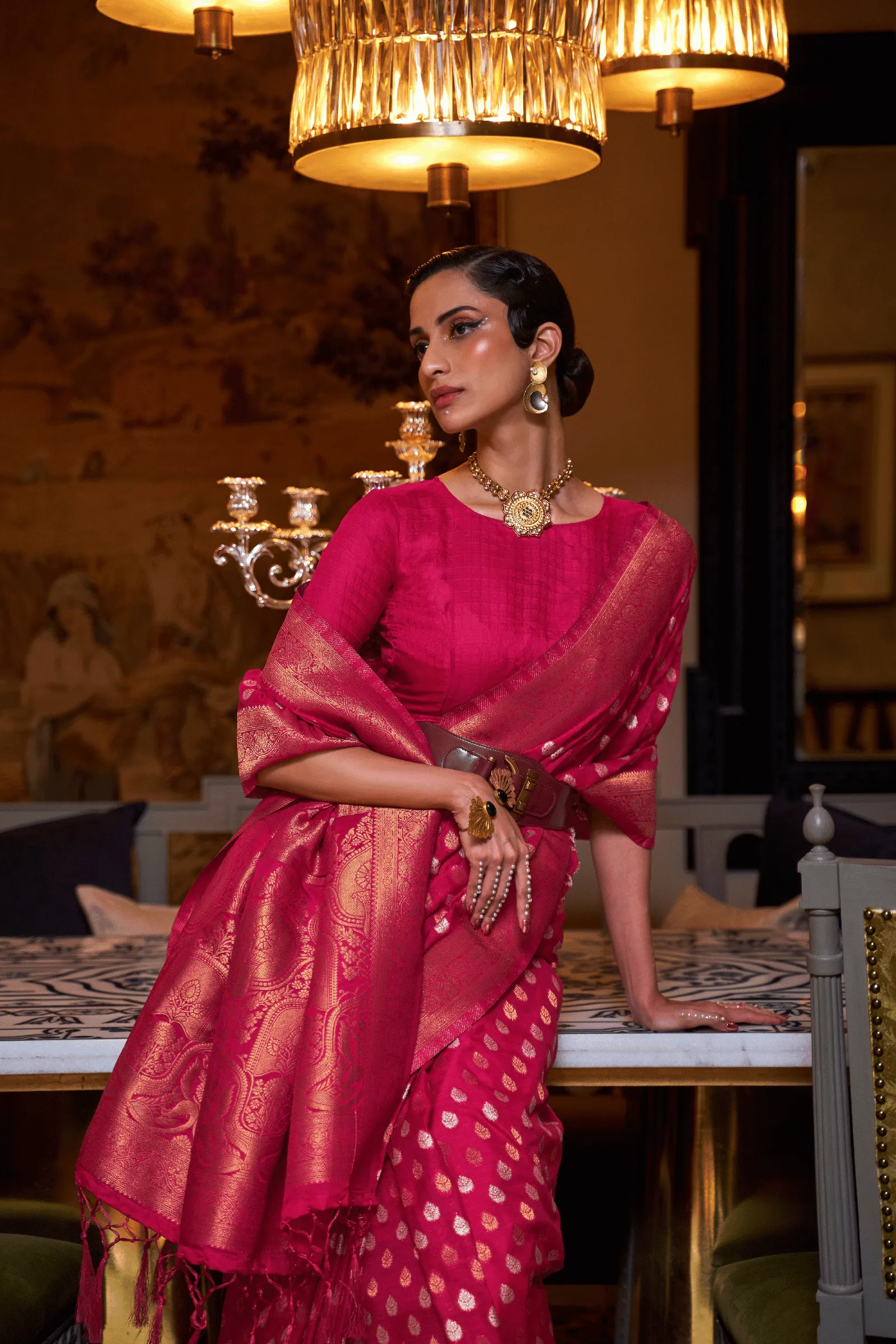 Ready to Wear Copper Zari Woven Silk Saree