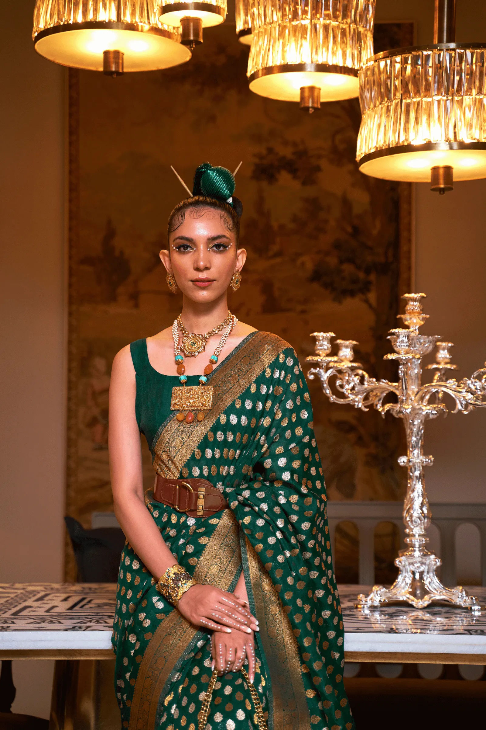 Ready to Wear Copper Zari Woven Silk Saree