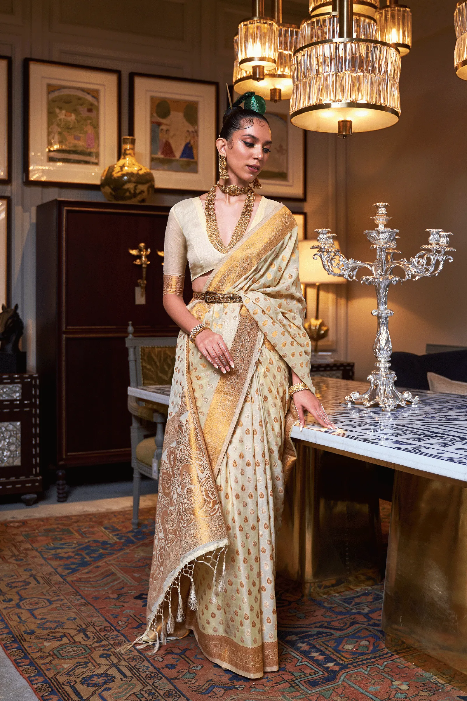 Ready to Wear Copper Zari Woven Silk Saree