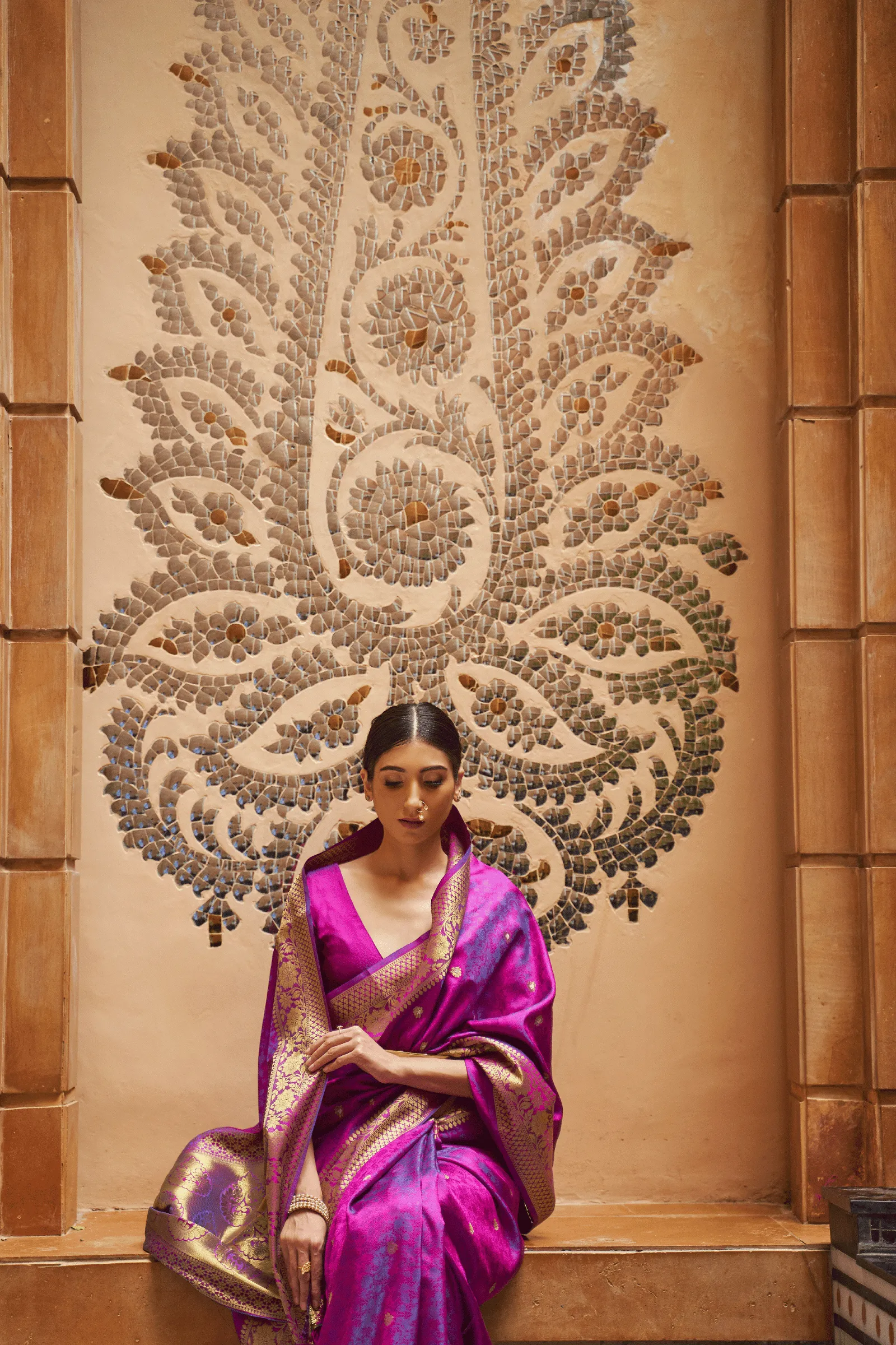 Ready to Wear Kanjeevaram Saree with Gold Border