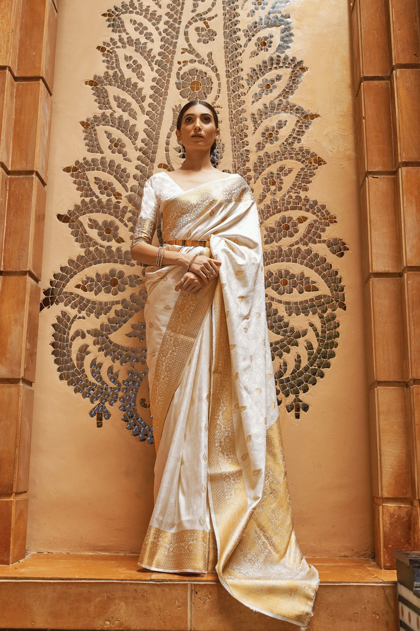 Ready to Wear Kanjeevaram Saree with Gold Border