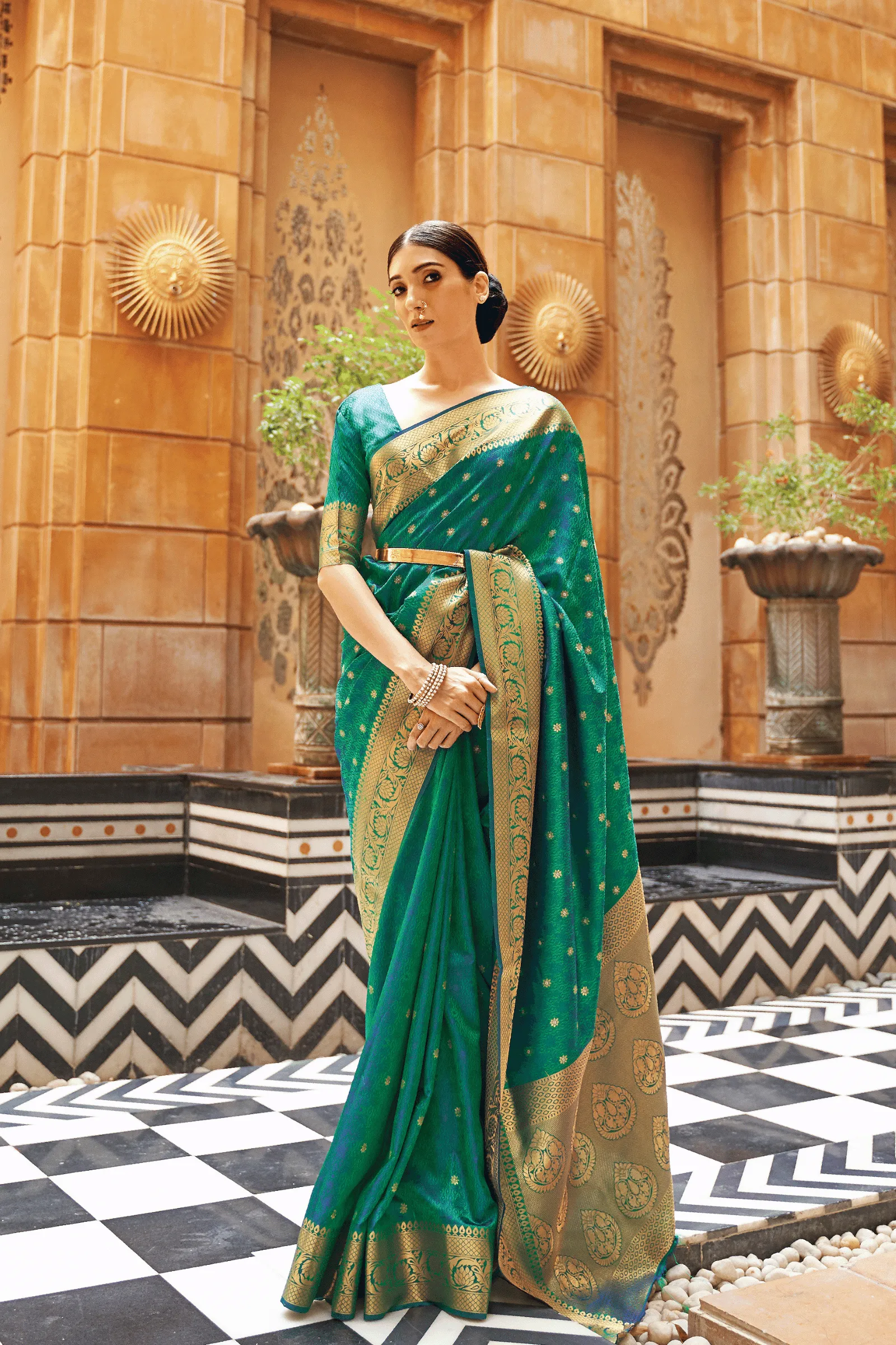 Ready to Wear Kanjeevaram Saree with Gold Border