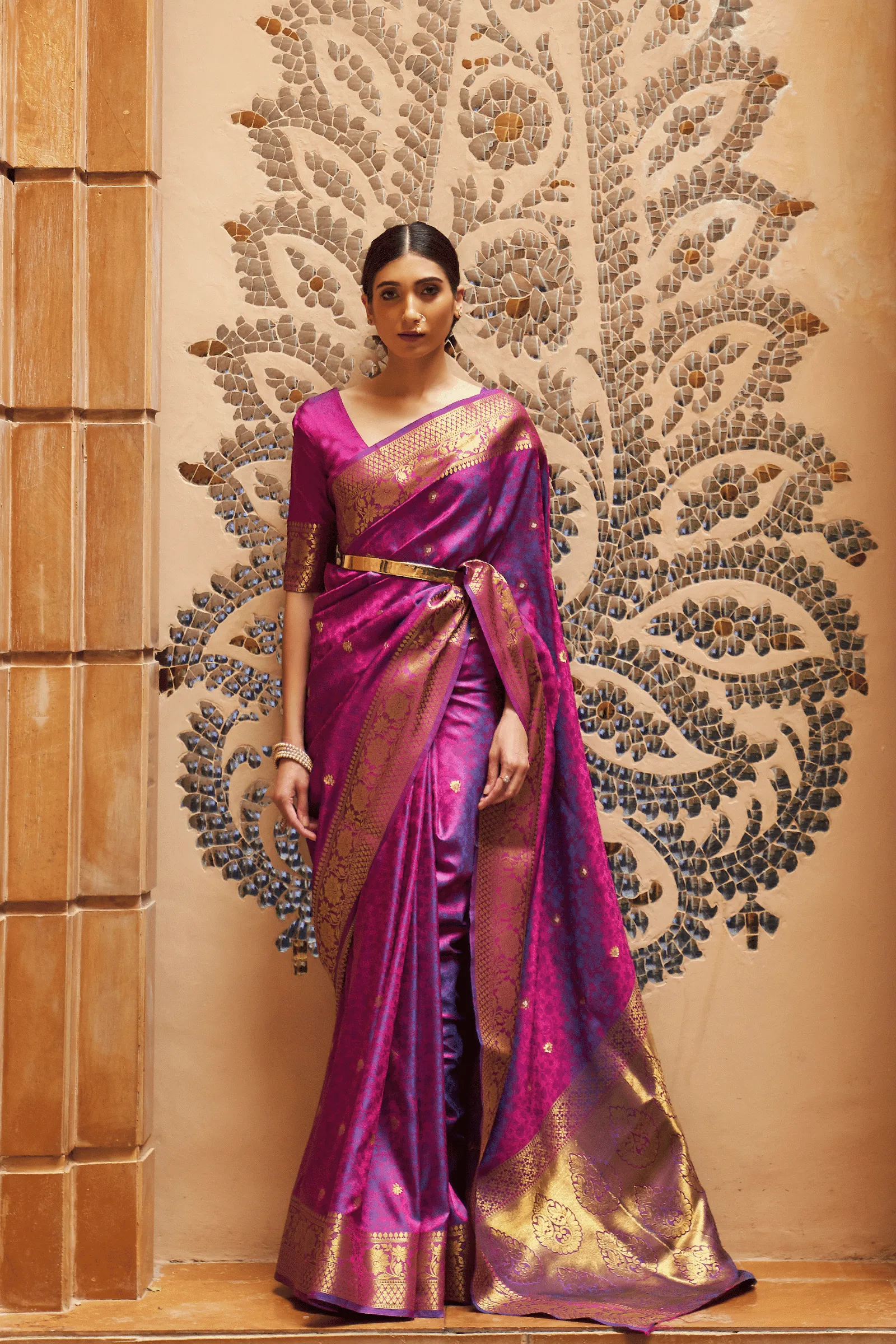 Ready to Wear Kanjeevaram Saree with Gold Border