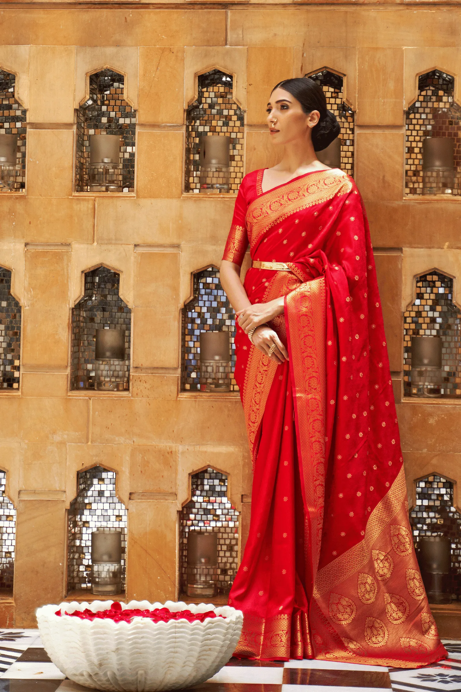 Ready to Wear Kanjeevaram Saree with Gold Border