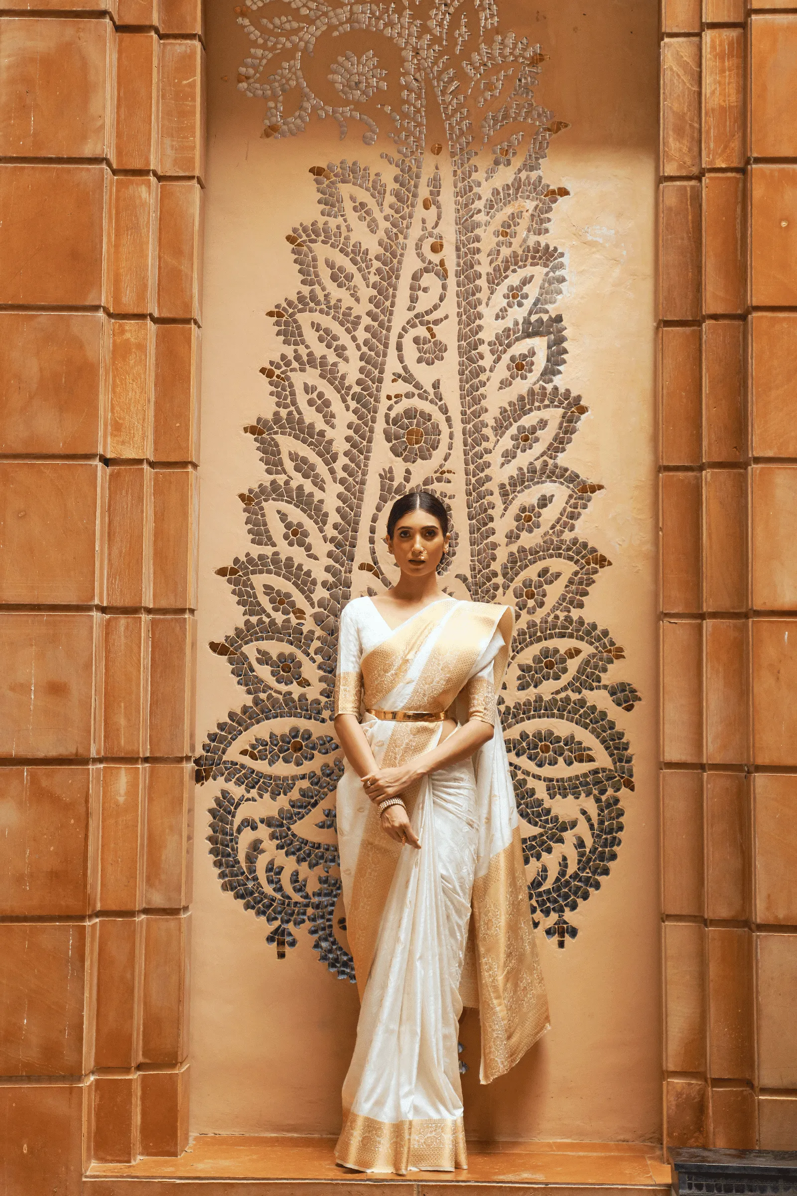Ready to Wear Kanjeevaram Saree with Gold Border