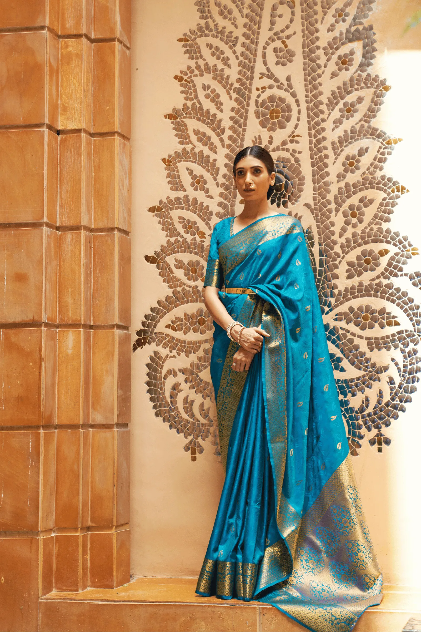Ready to Wear Kanjeevaram Saree with Gold Border