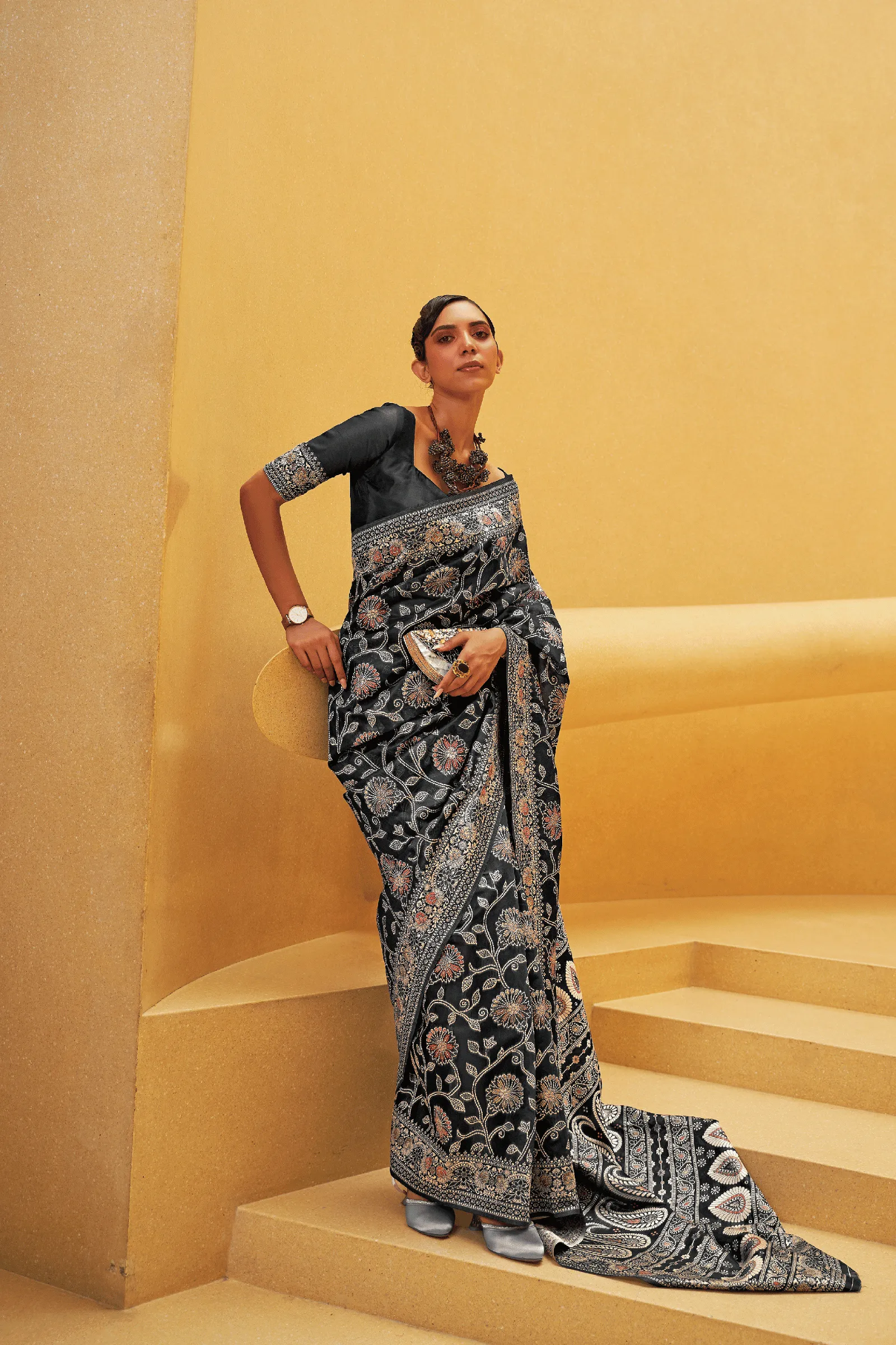 Ready to Wear Lucknawi Weaving Silk Saree