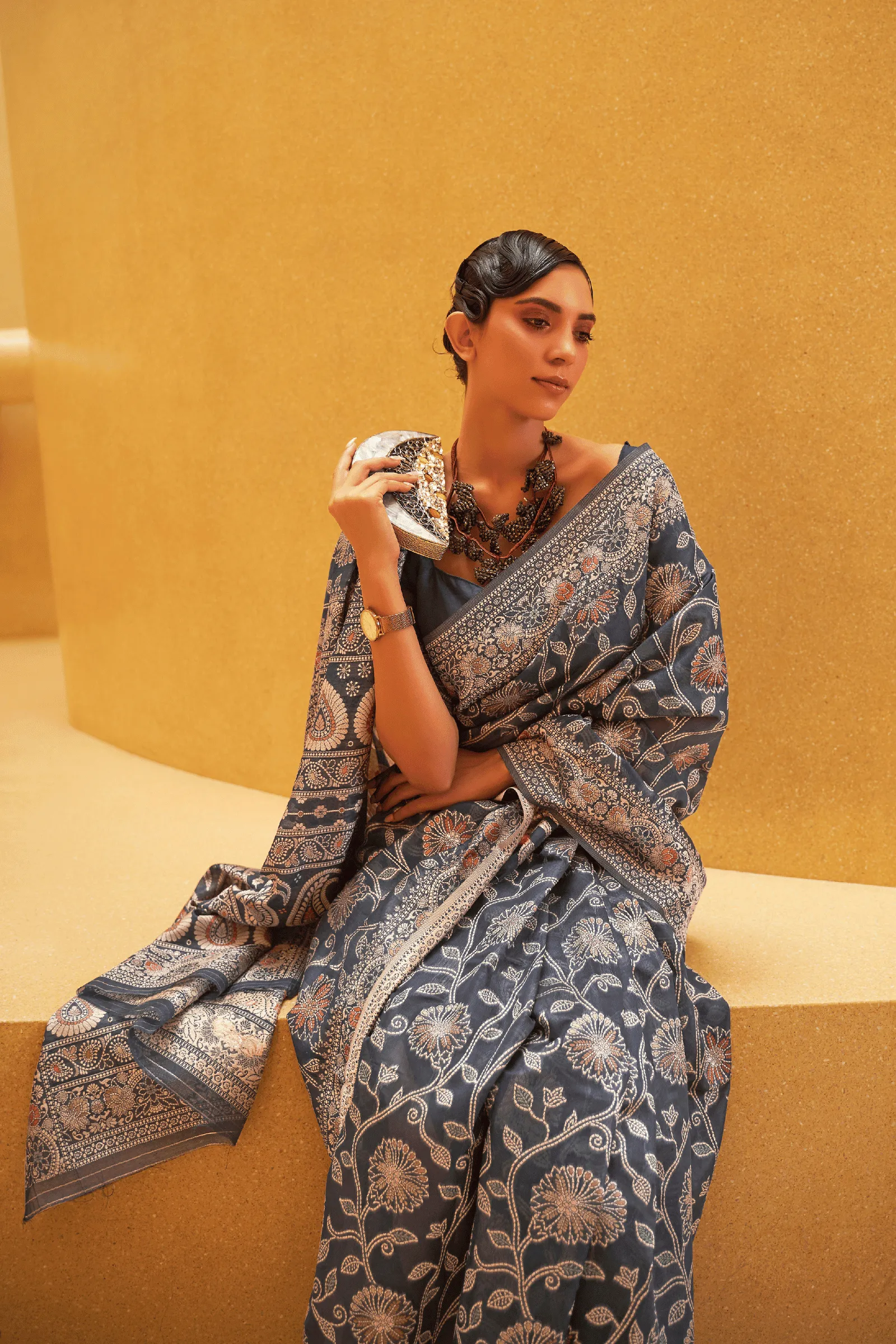 Ready to Wear Lucknawi Weaving Silk Saree