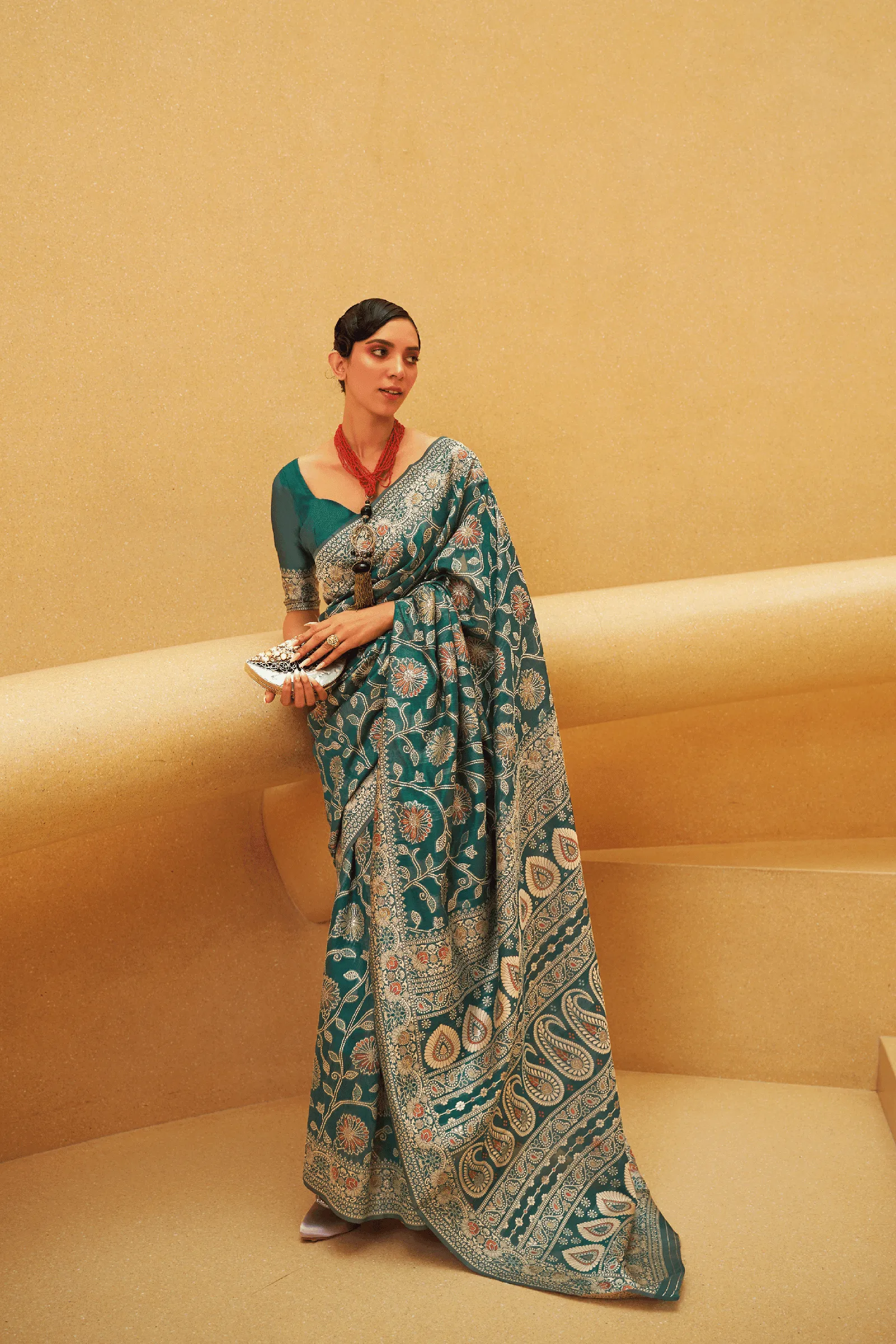 Ready to Wear Lucknawi Weaving Silk Saree