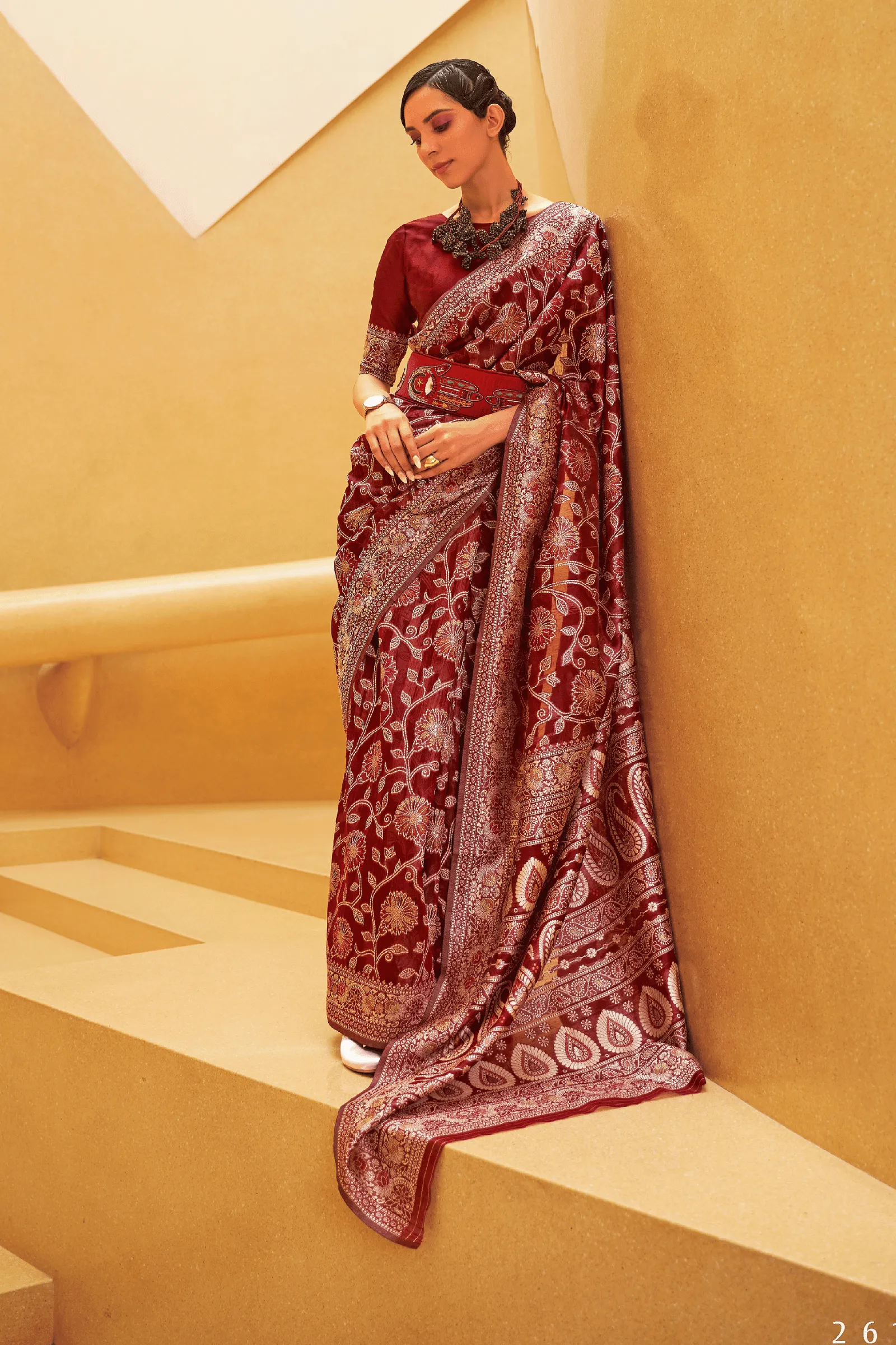 Ready to Wear Lucknawi Weaving Silk Saree
