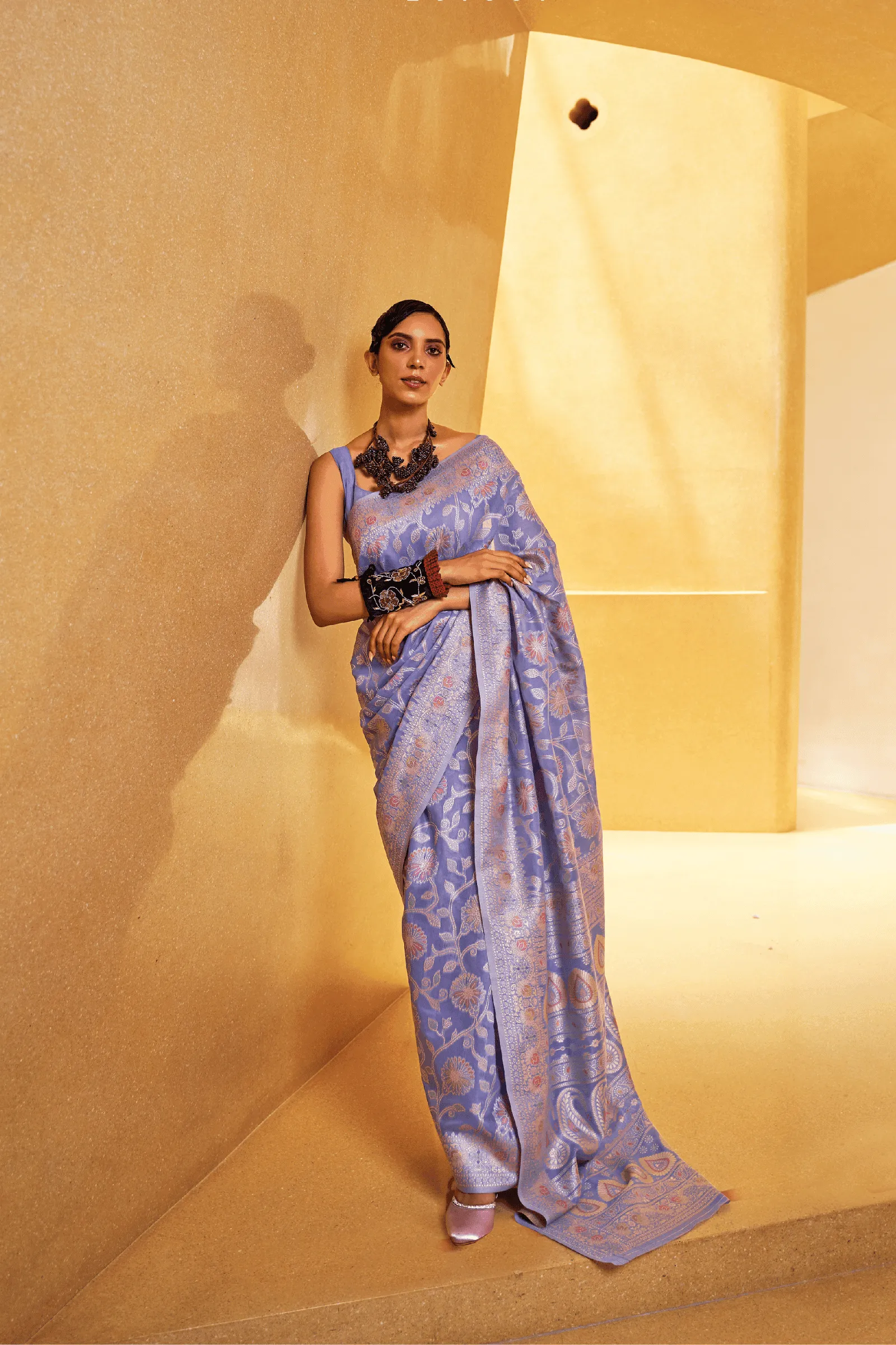 Ready to Wear Lucknawi Weaving Silk Saree