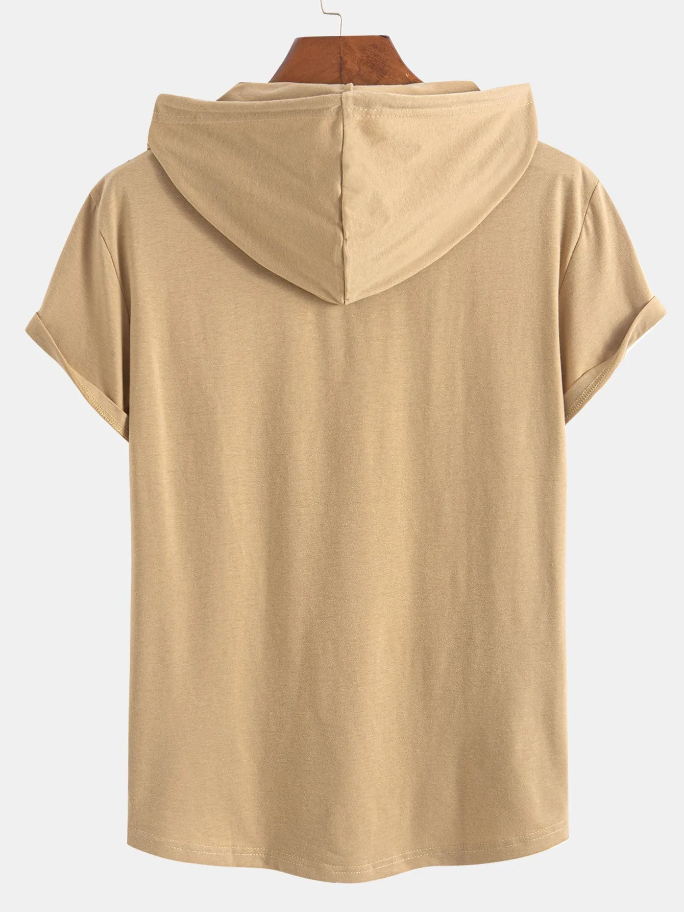 Short Sleeve Henley Hooded T-Shirt
