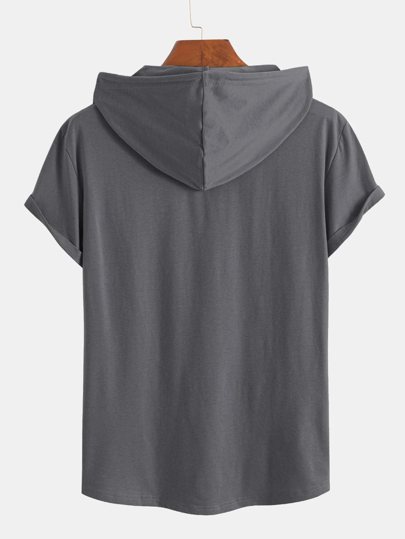 Short Sleeve Henley Hooded T-Shirt