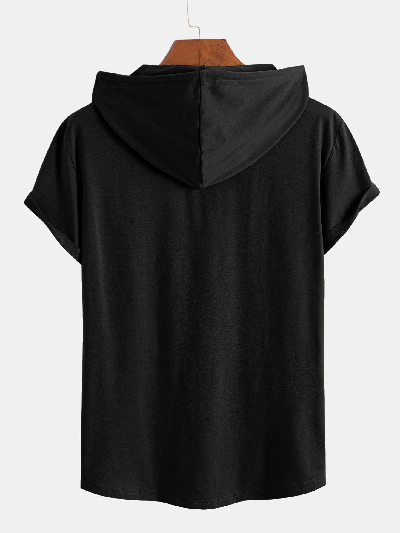 Short Sleeve Henley Hooded T-Shirt